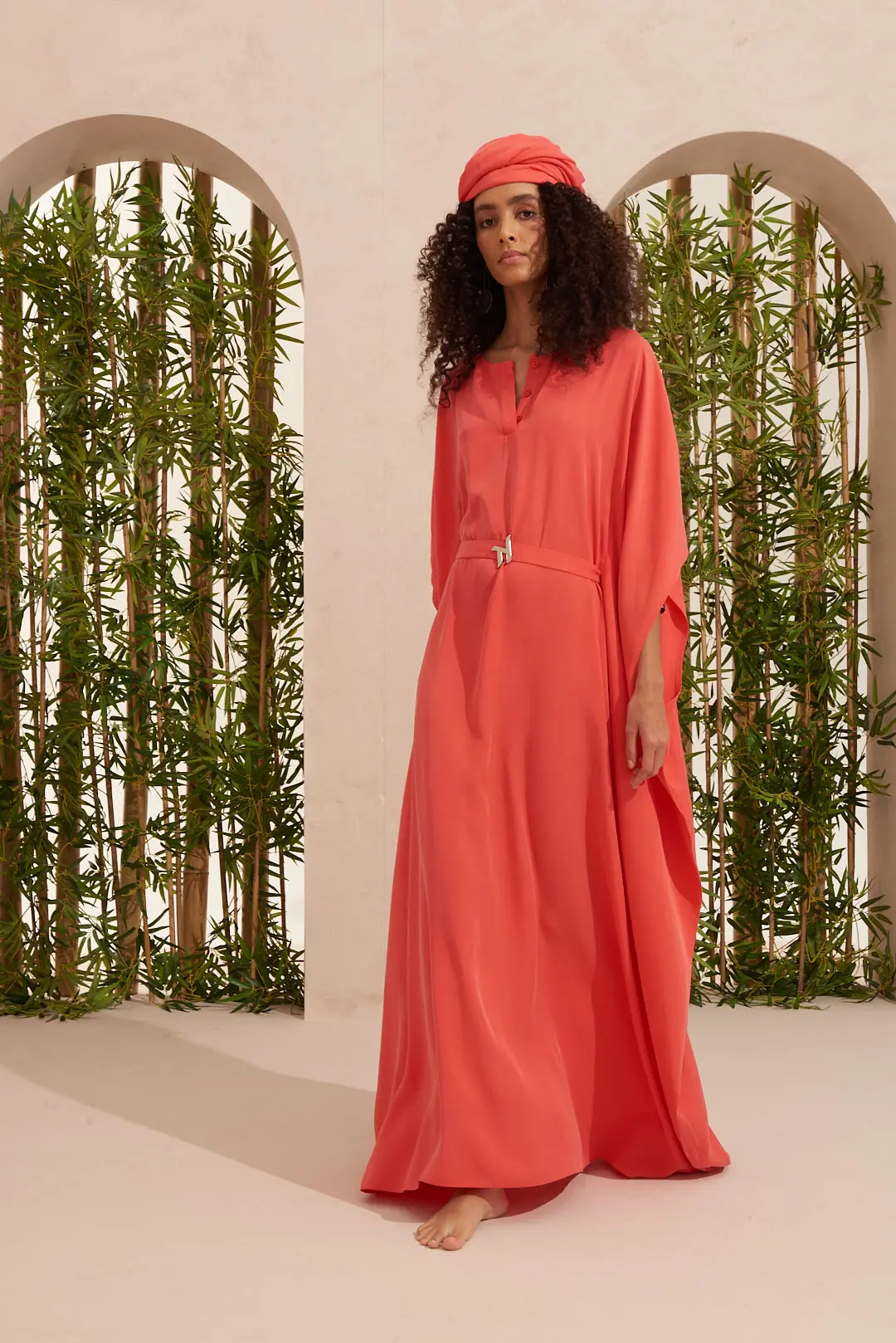 Ameera Long Tencel Kaftan - Red