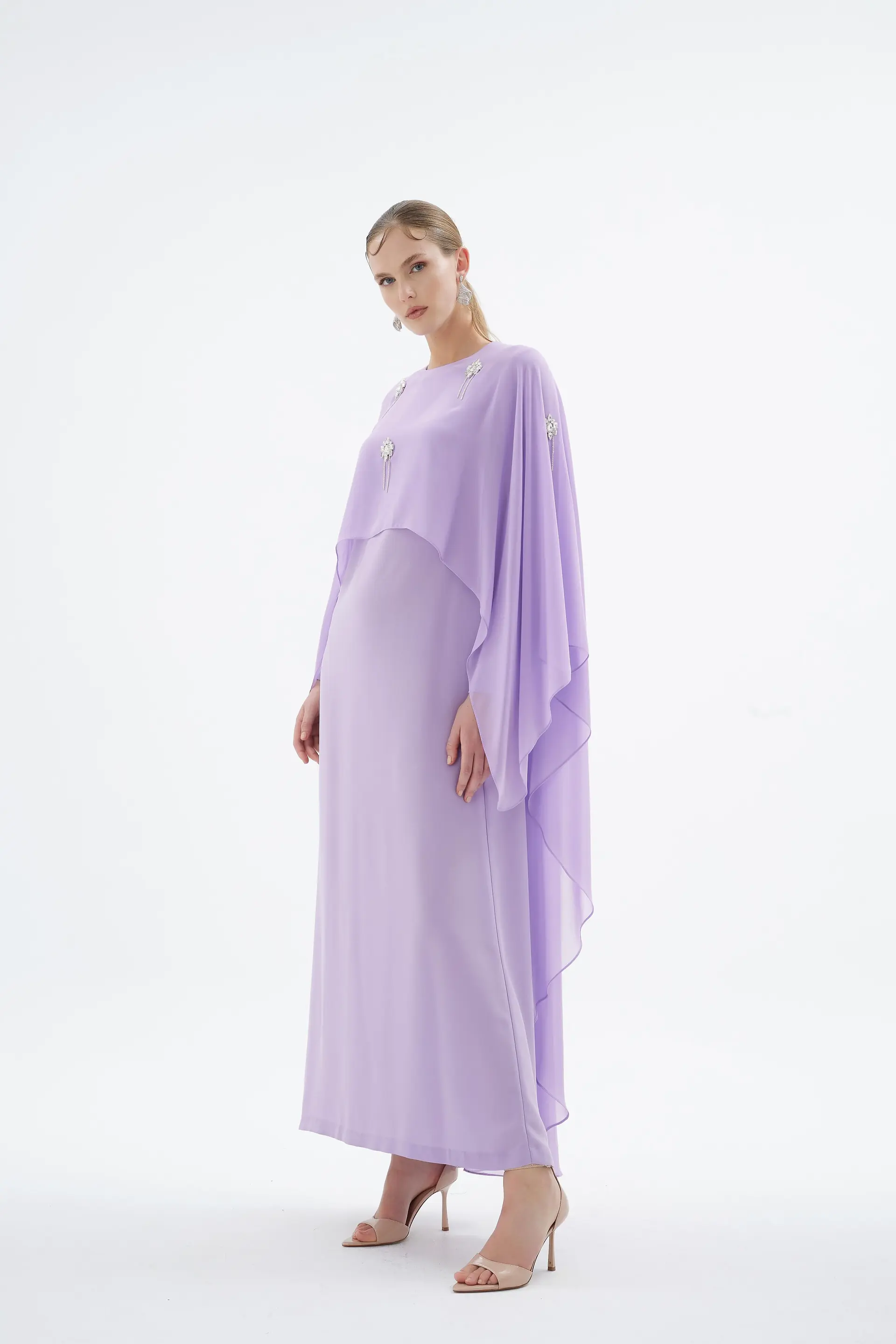 Alera Embellished Cape Dress – Lilac, photo 4