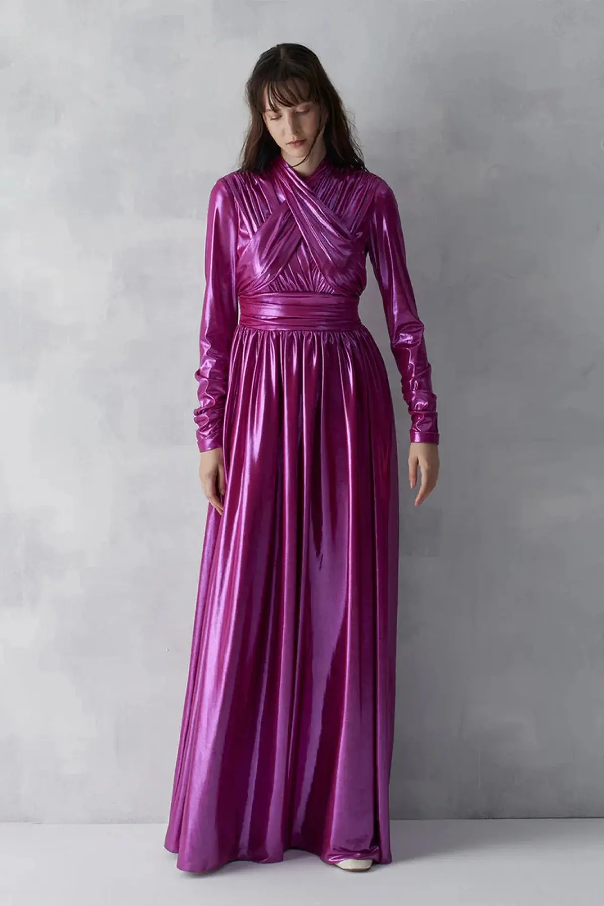 Draped Cross-Band Evening Gown – Fuchsia, photo 3