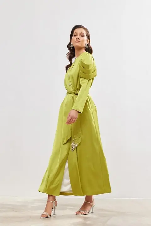 Roma Satin Abaya – Light Green, photo 2