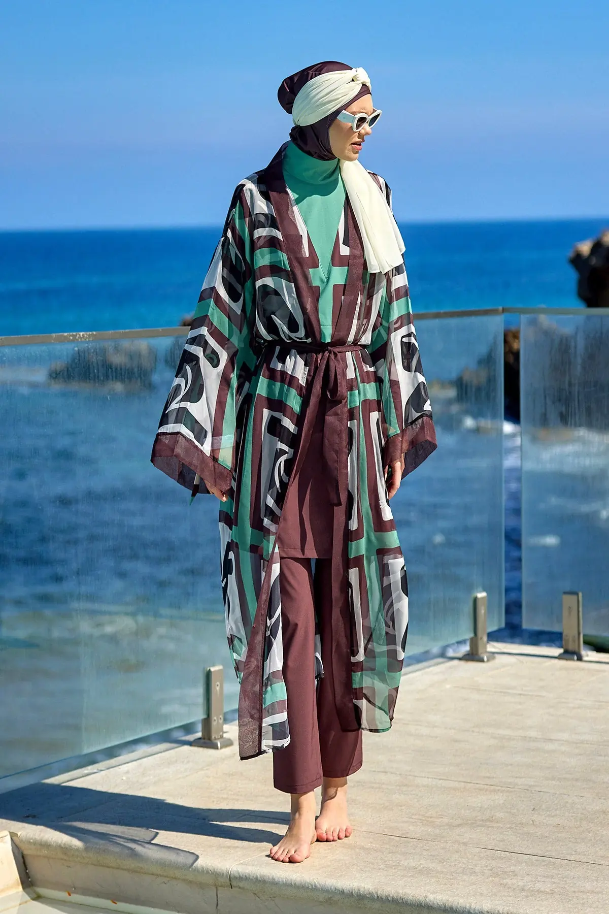 Silky Full Coverage Modest Kimono – Brown, photo 2