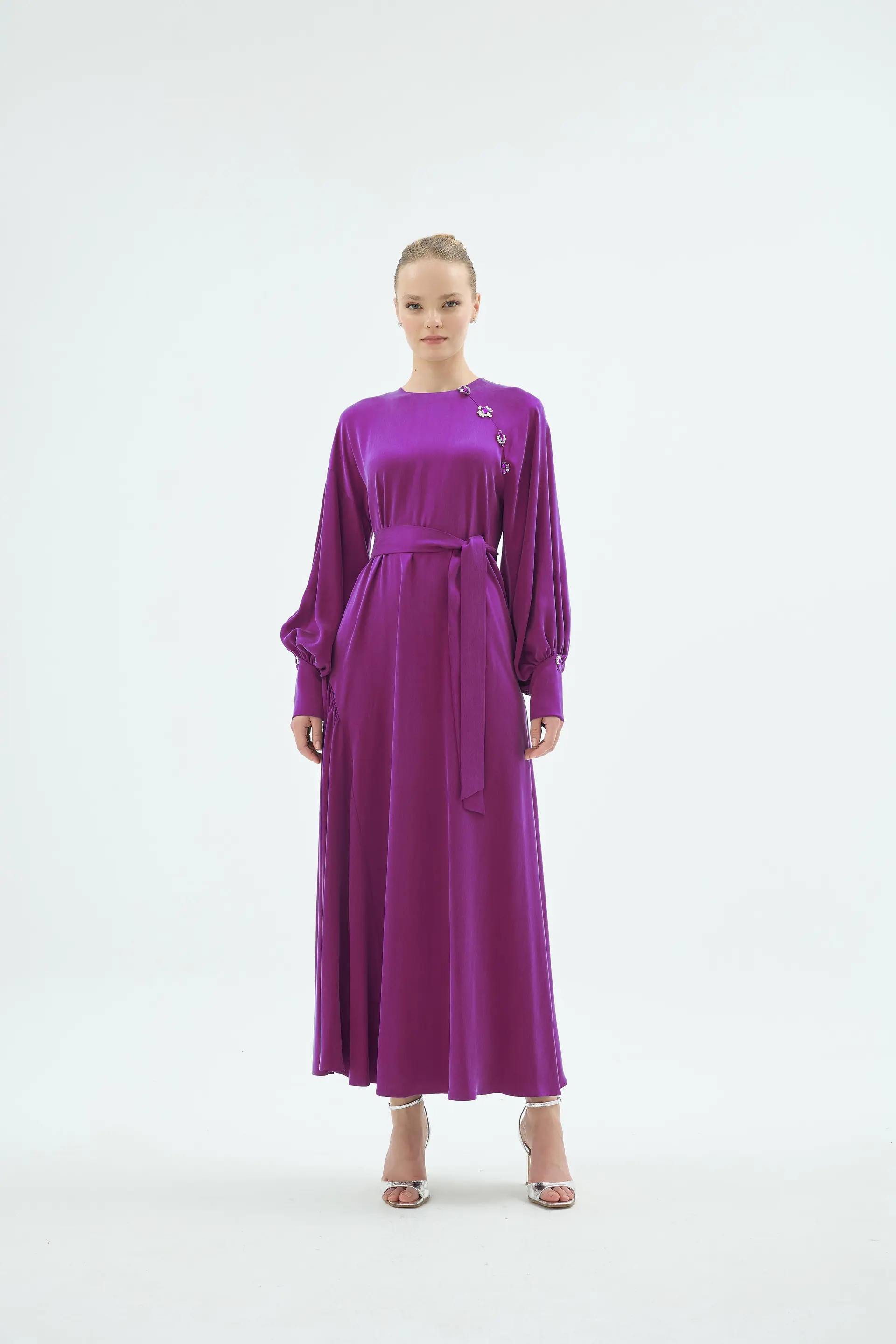 Belted Balloon Sleeve Dress – Fuchsia