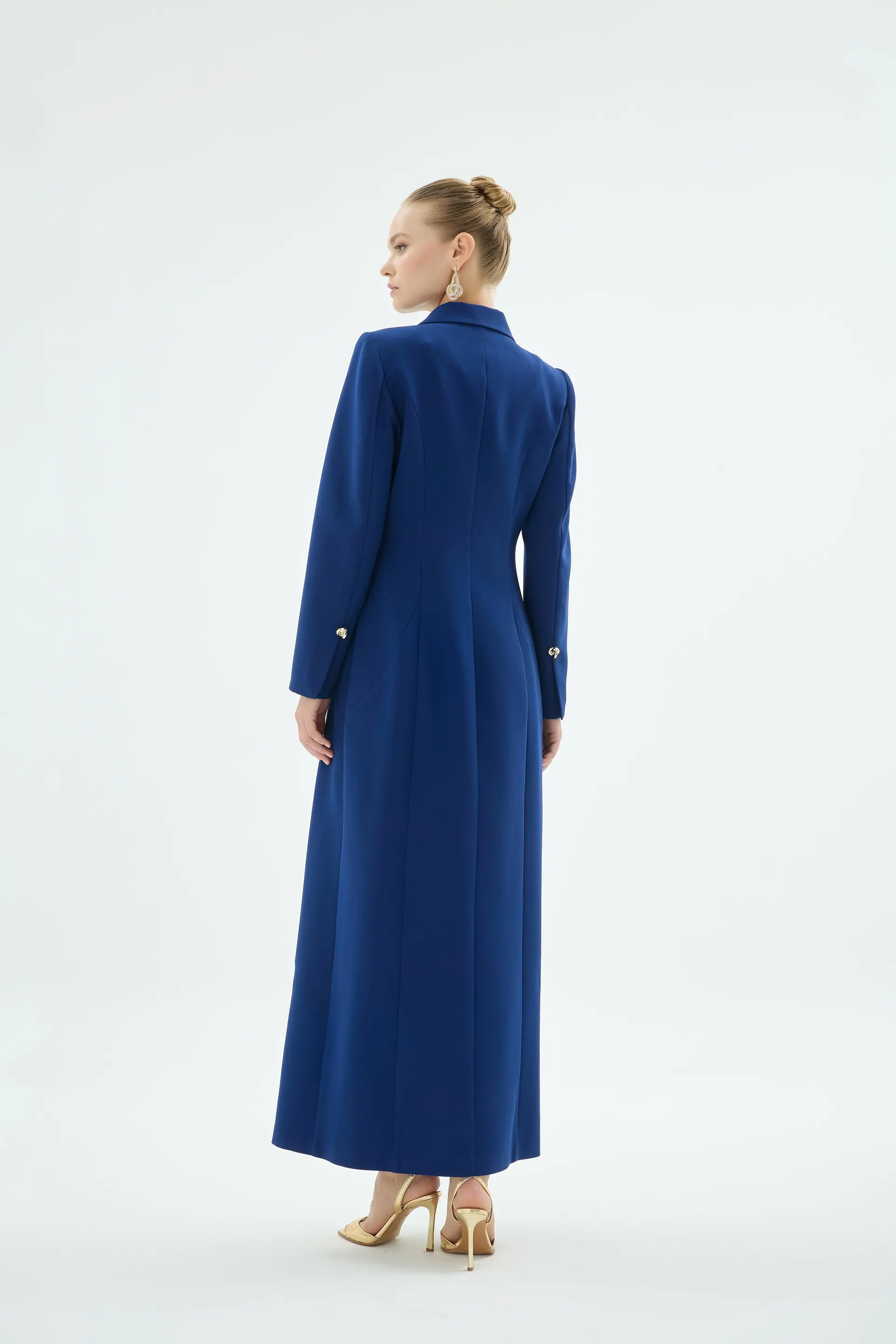 Tailored Blazer Collar Buttoned Dress – Navy, photo 5