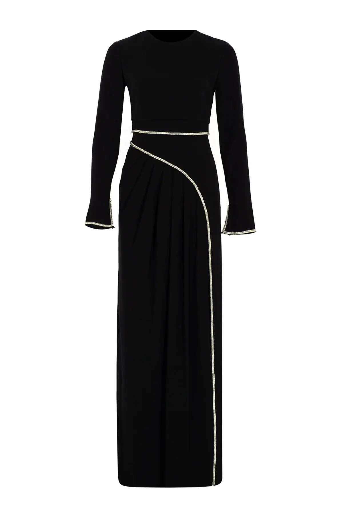 Asymmetric Draped Satin Dress  - Black