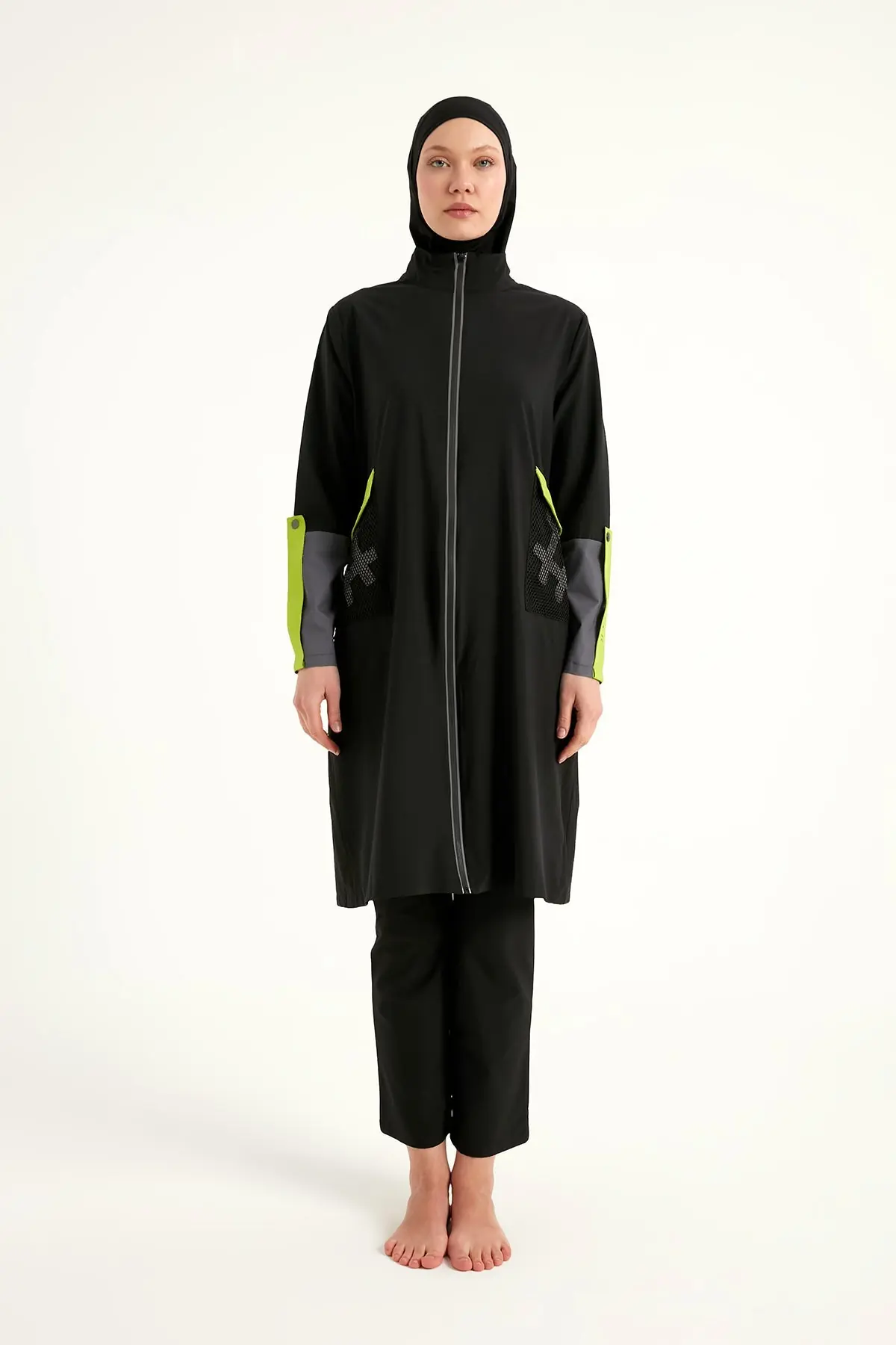 Black Full Coverage Modest Swimwear with Mesh Pocket – M2522, photo 6