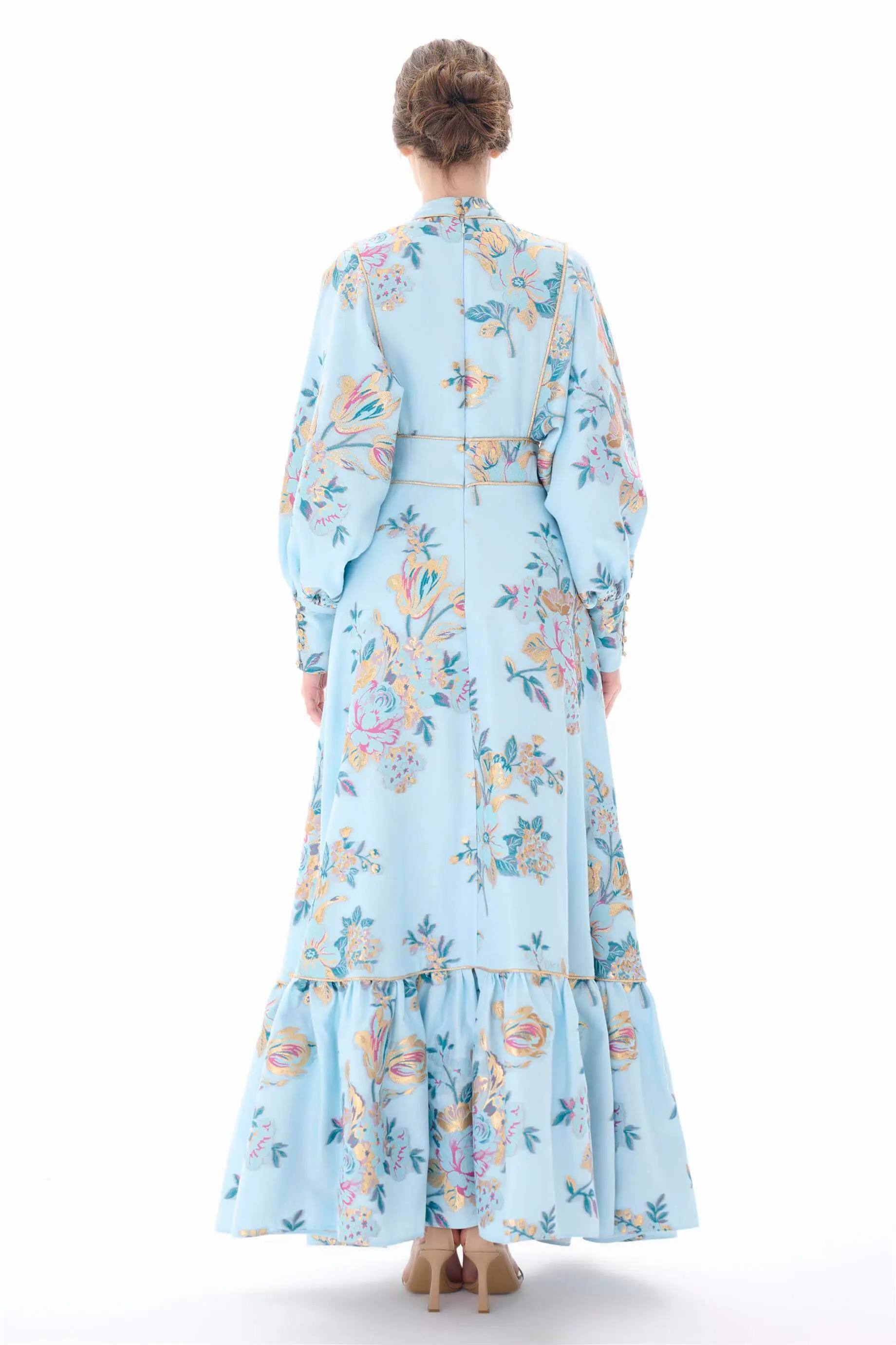 Corset-Detail Jacquard Maxi Dress – Blue, photo 3
