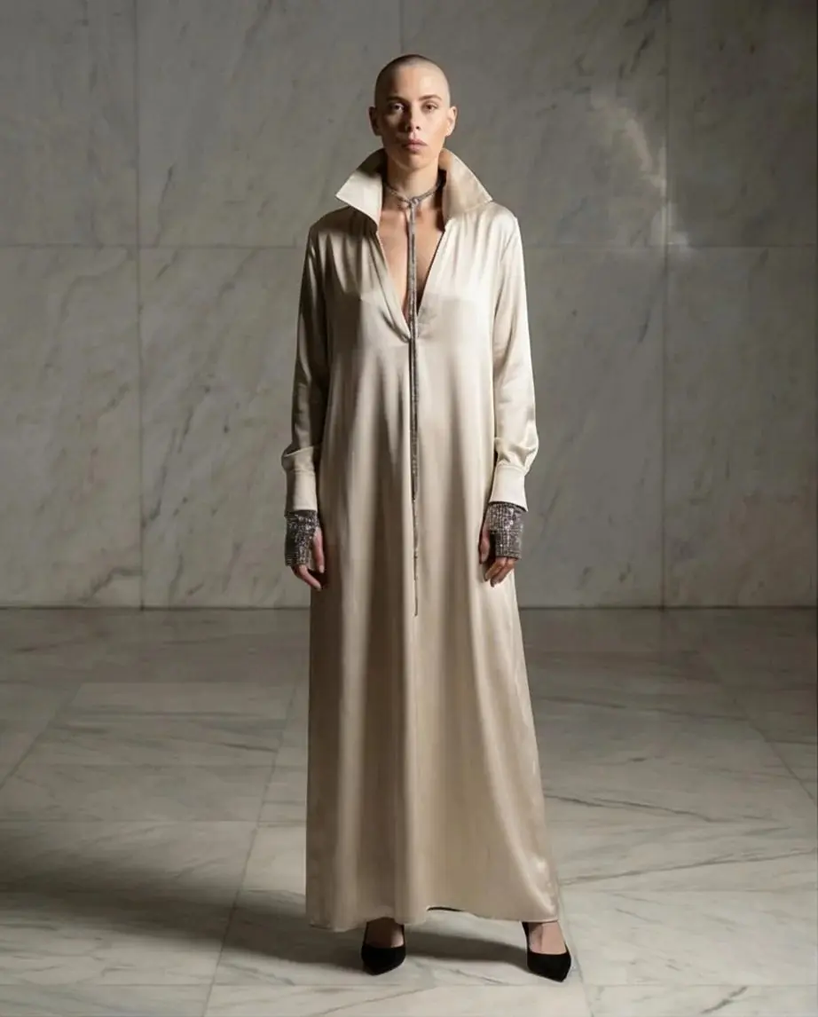 Marika Transformable-Collar Maxi Dress – Beige, photo 2