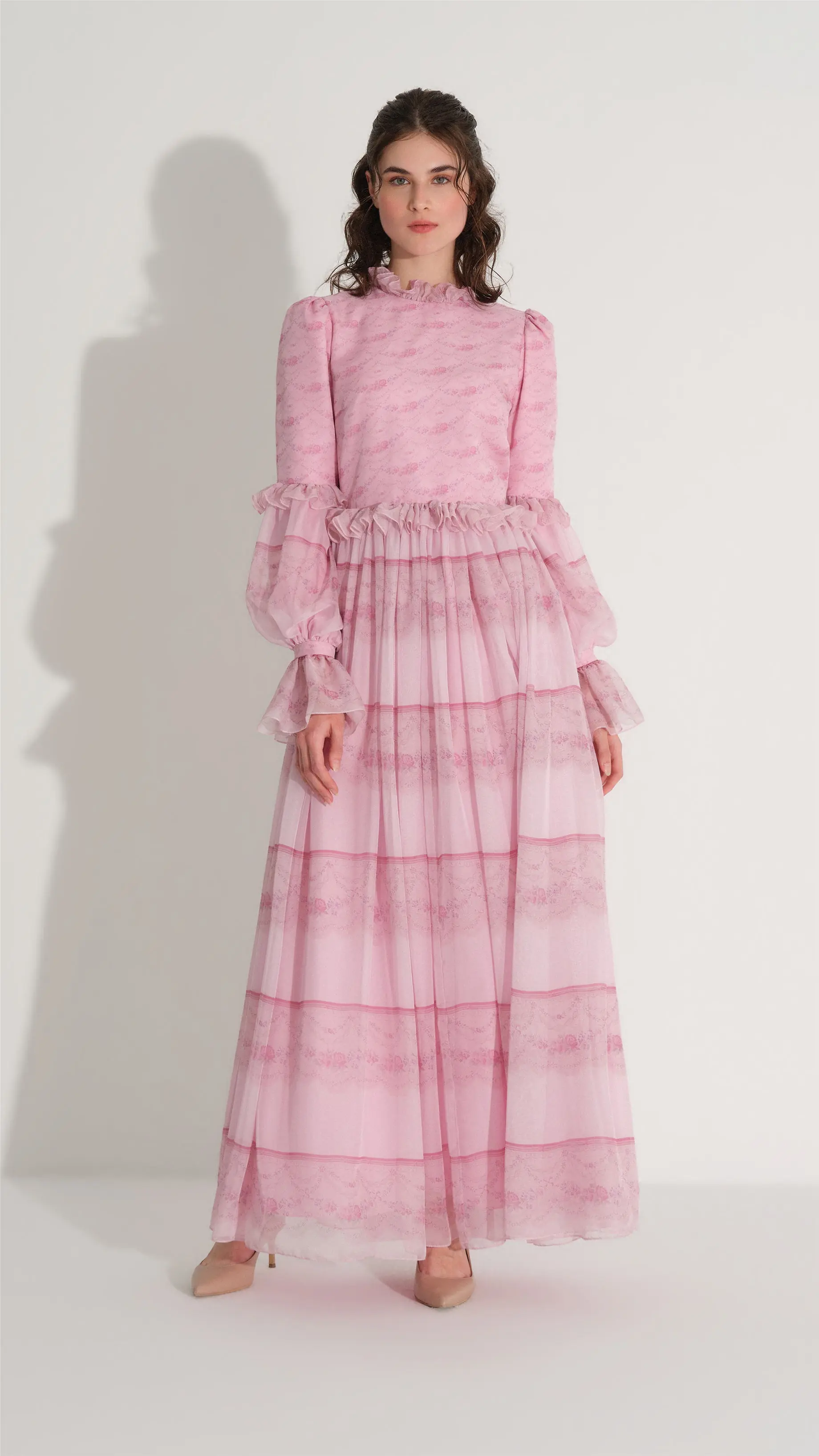 Panel Print Silk Chiffon Dress – Pink