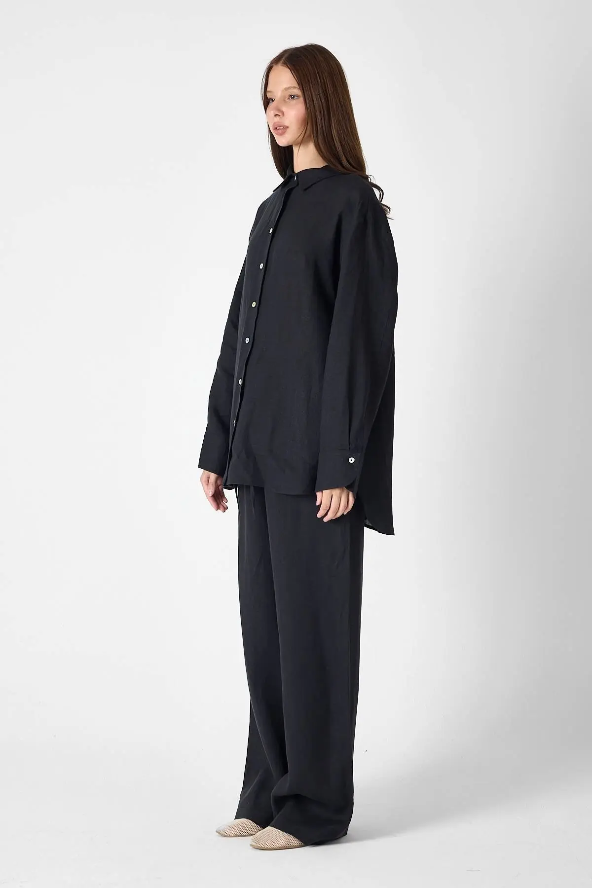 Pure Linen 100% Linen Oversize Shirt - Black, photo 2