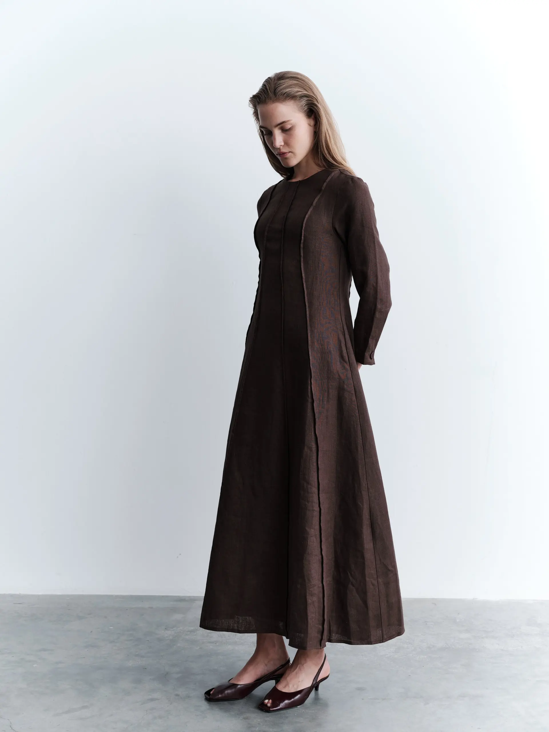 Patchwork Linen Maxi Dress - Brown, photo 2