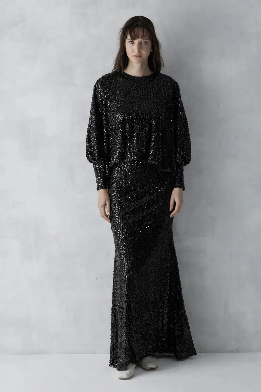 Sequined Blouse & Skirt Evening Set – Black