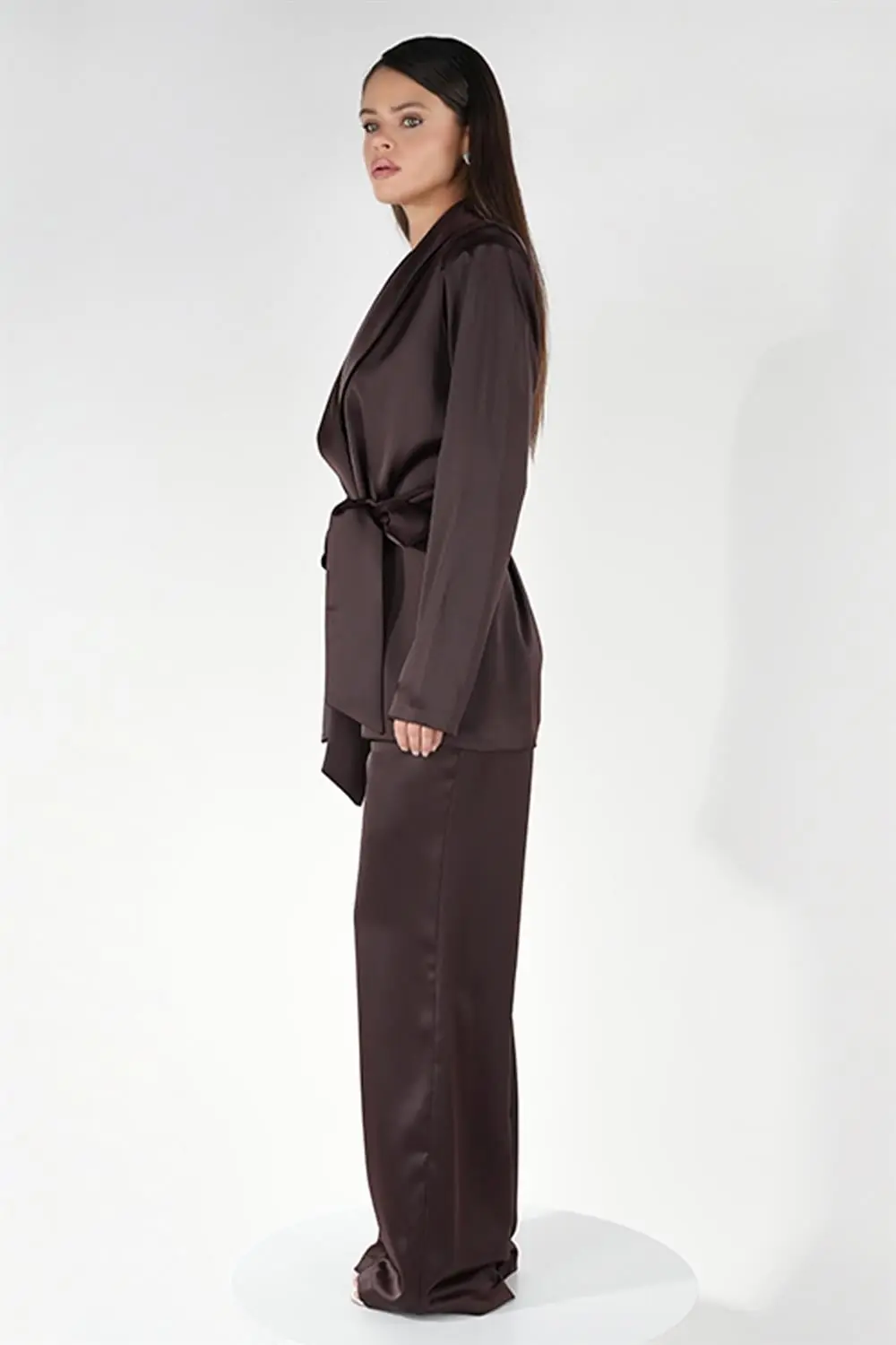 Satin Ember Belted Set – Brown, photo 3