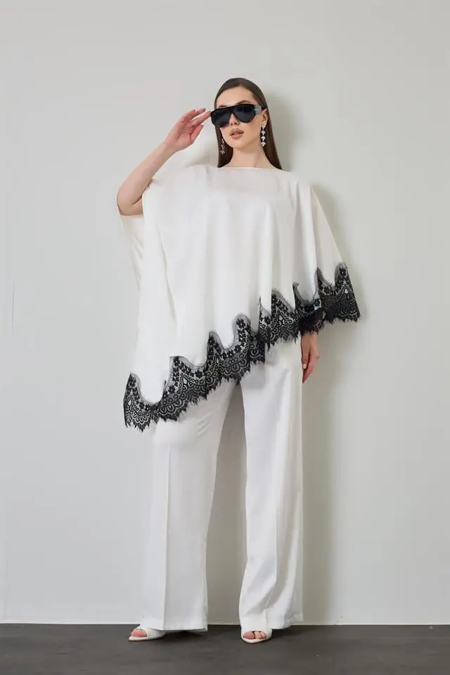Cloak Cape Satin & Lace Set - White, photo 2