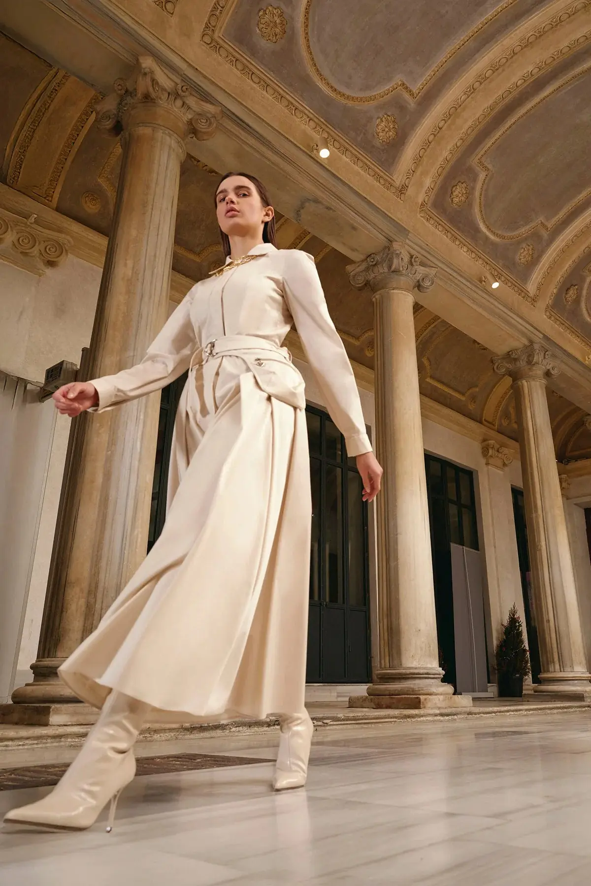 Belted Shirt-Collar Midi Dress – Ecru, photo 6