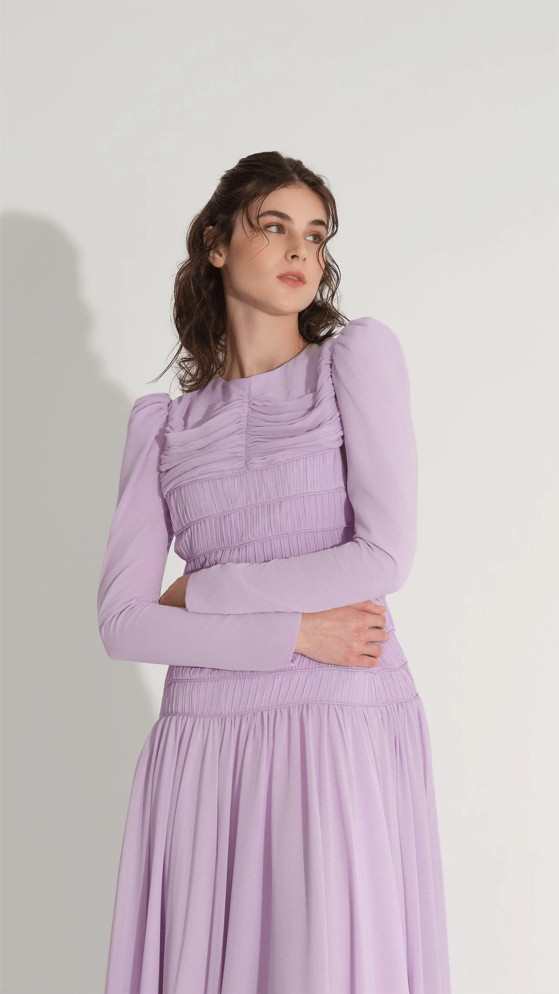 Pleated & Piping Detail Dress – Lilac, photo 2