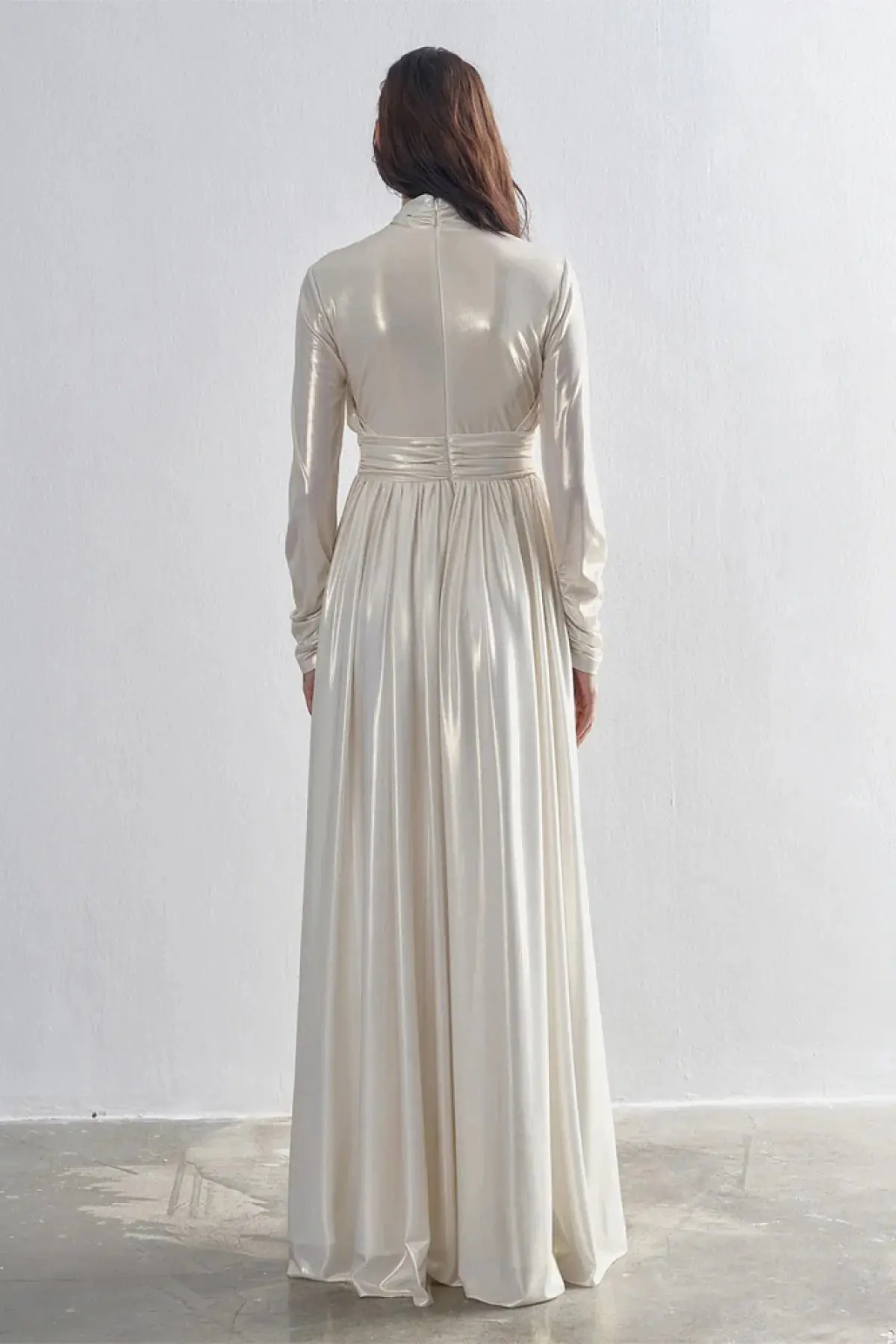 Draped Cross-Band Evening Gown – Ecru, photo 4