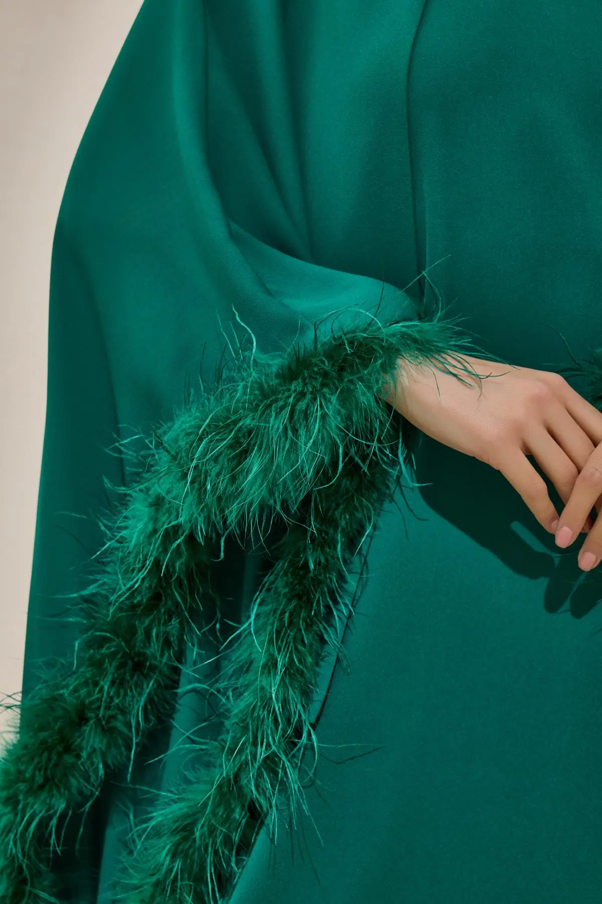 Diva Feather Kaftan Dress – Emerald, photo 3