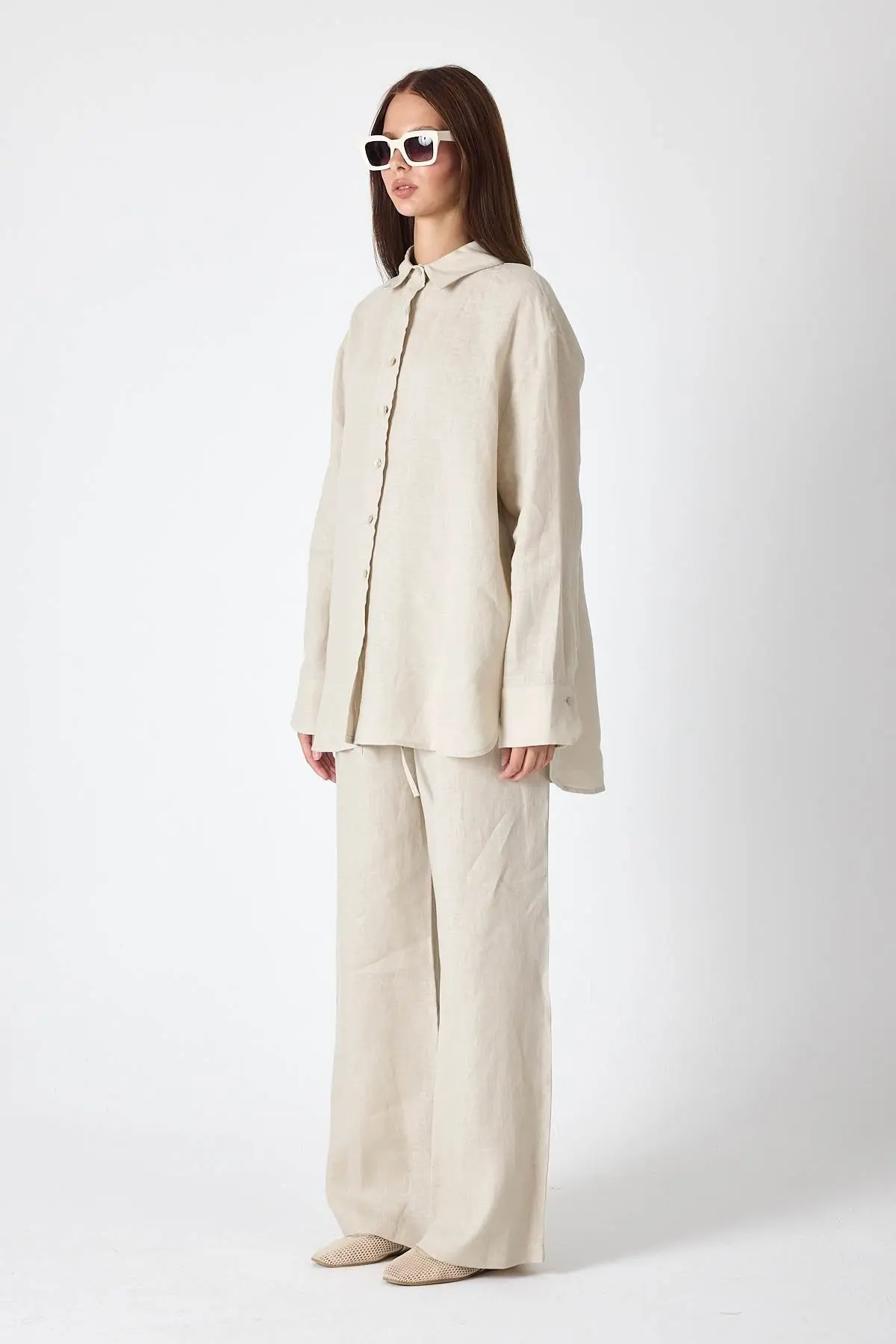 Pure Linen 100% Linen Oversize Shirt - Beige, photo 2