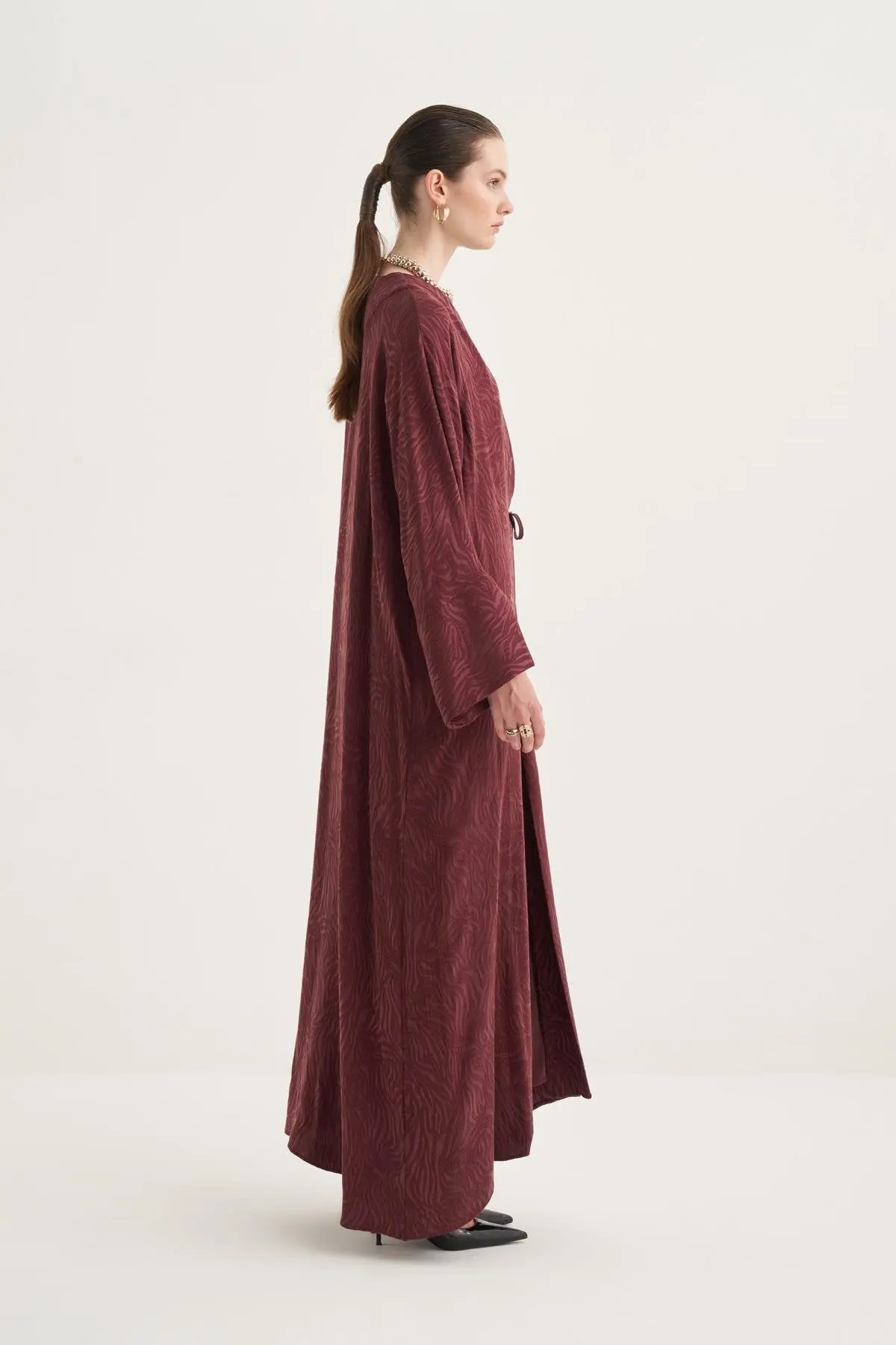Cupro Rozana 3-Piece Abaya Set - Burgundy, photo 4