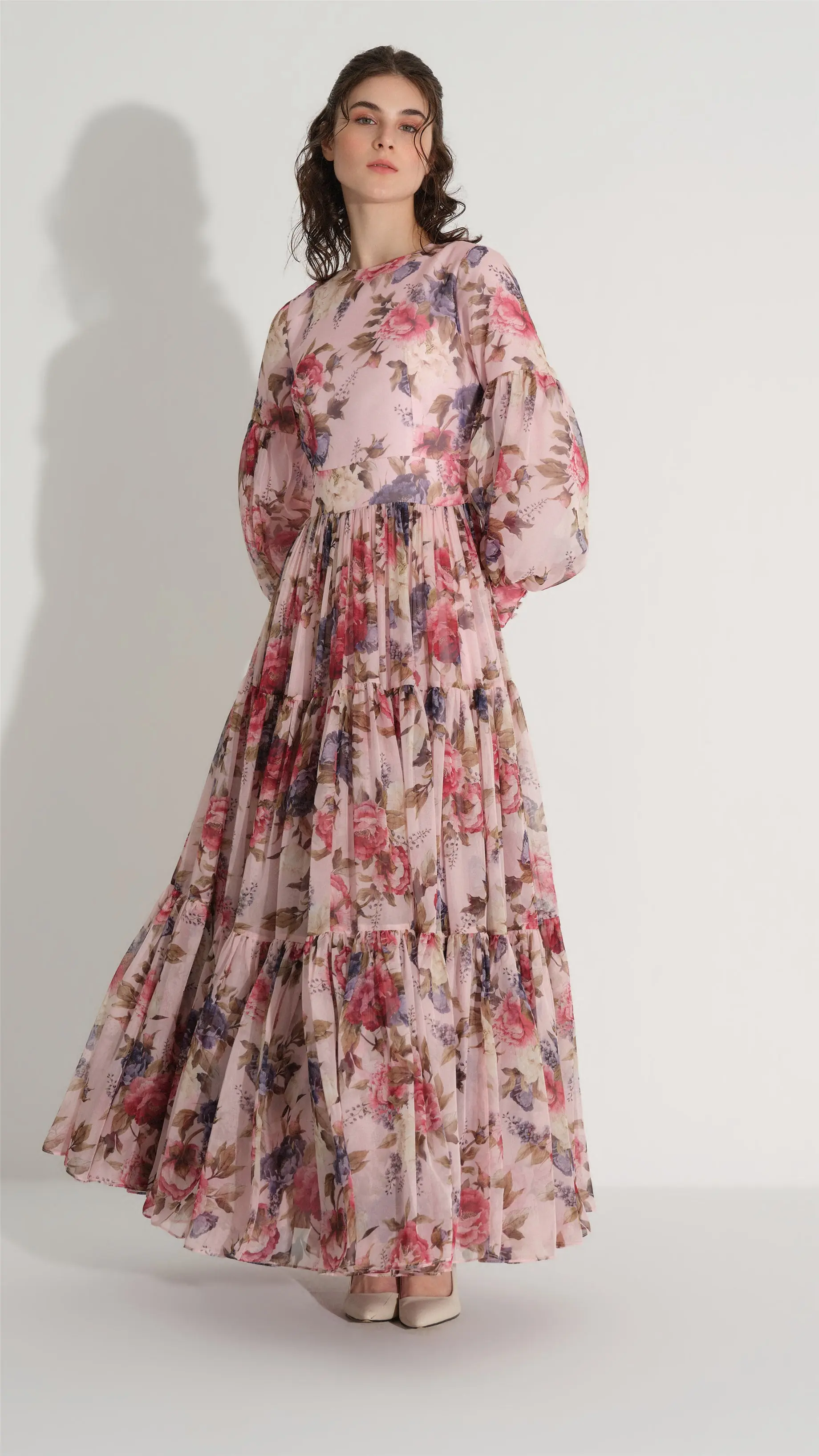 Floral Silk Chiffon Dress – Pink, photo 2