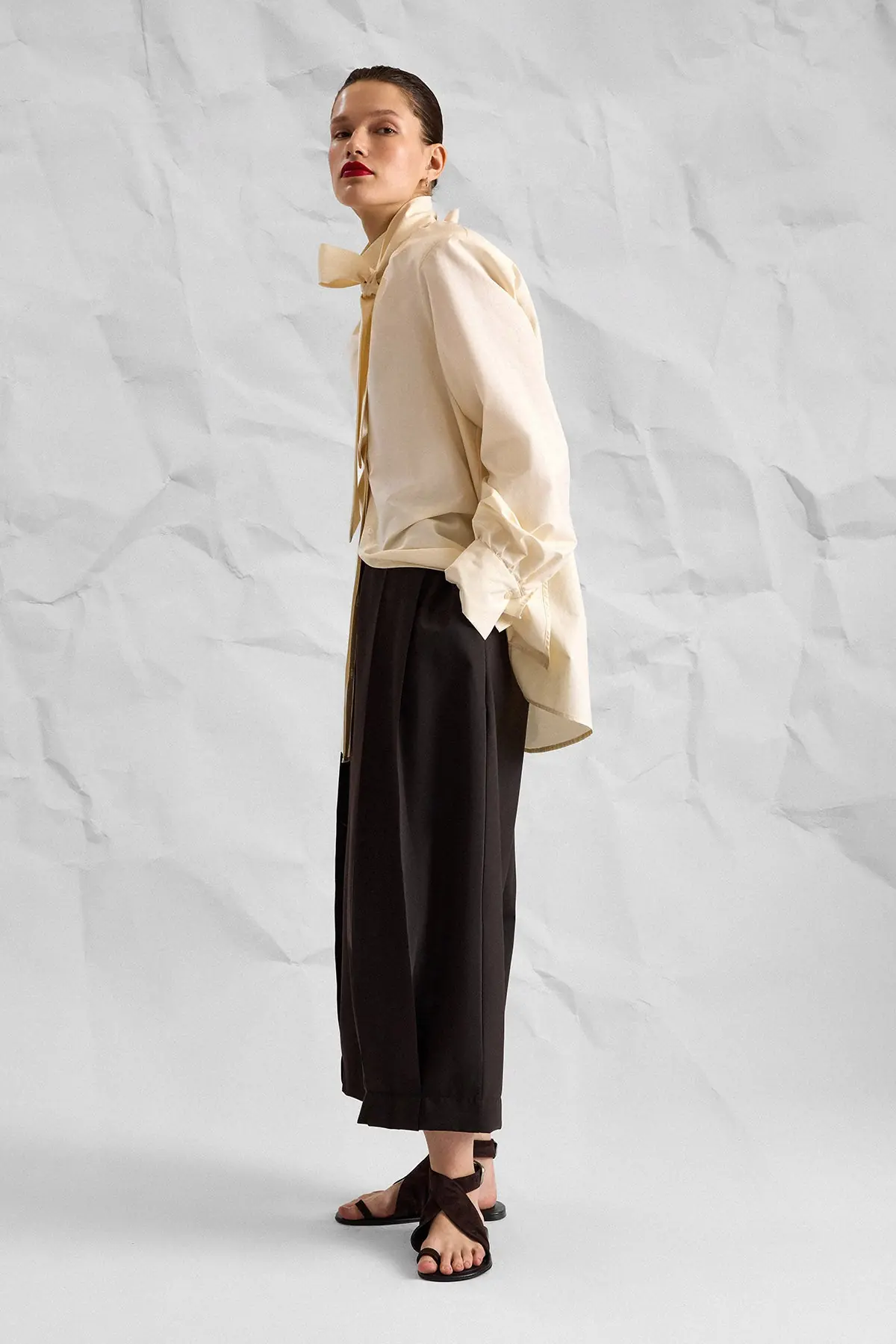 Ecru Bow-Neck Cotton Poplin Blouse, photo 3