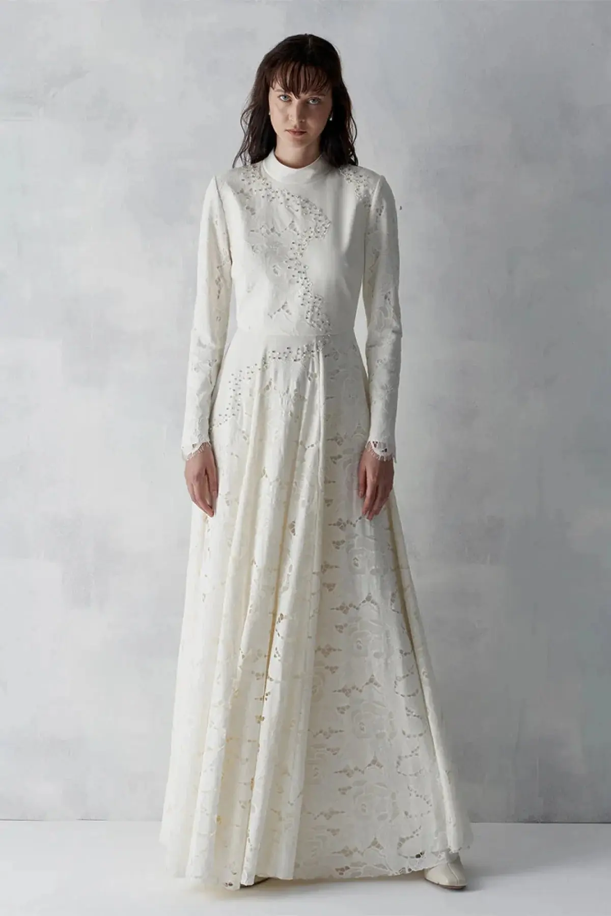 Embellished Lace Panel Evening Gown – Ivory