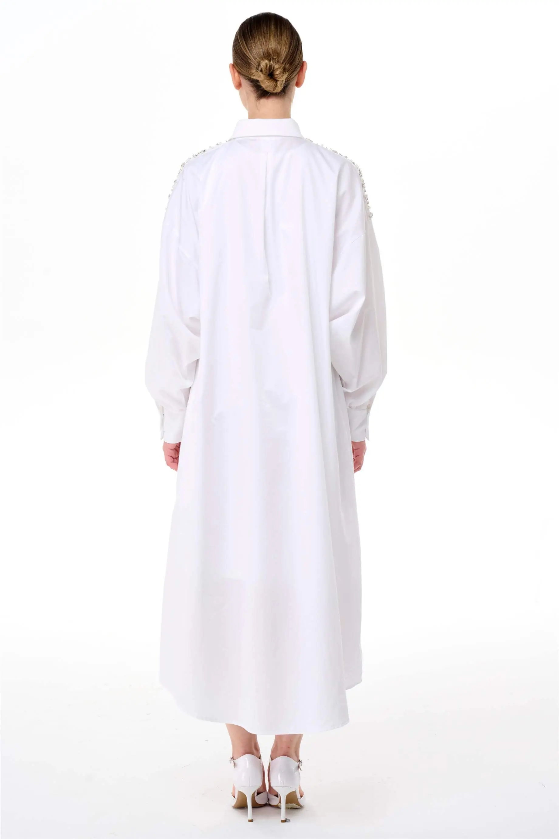 Embellished Poplin Shirt Dress – White, photo 3