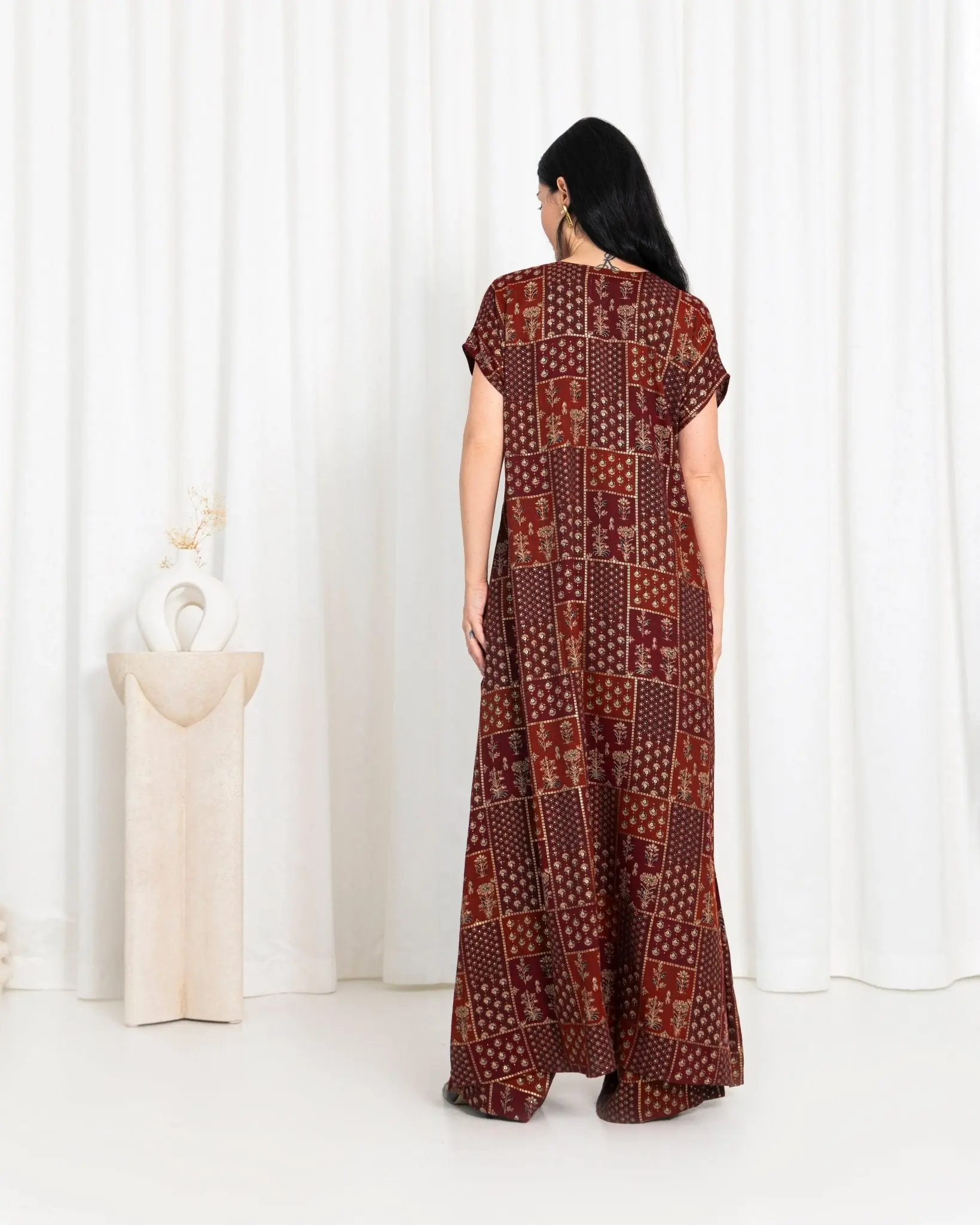 Maroon Floral Check Kimono Dress, photo 2