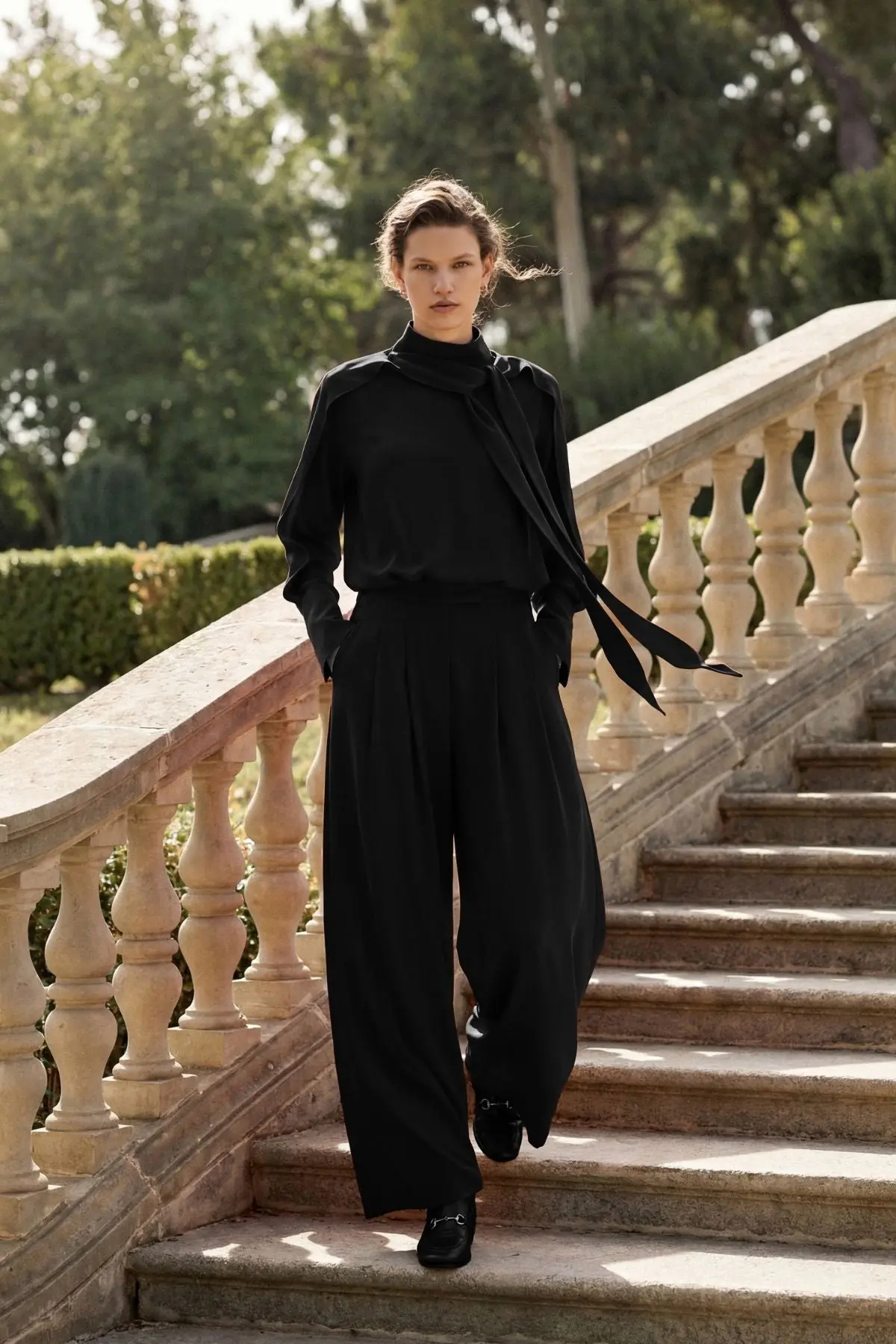 Majesté Atelier No. 05 High-Neck Tunic & Wide-Leg Trouser Set - Black