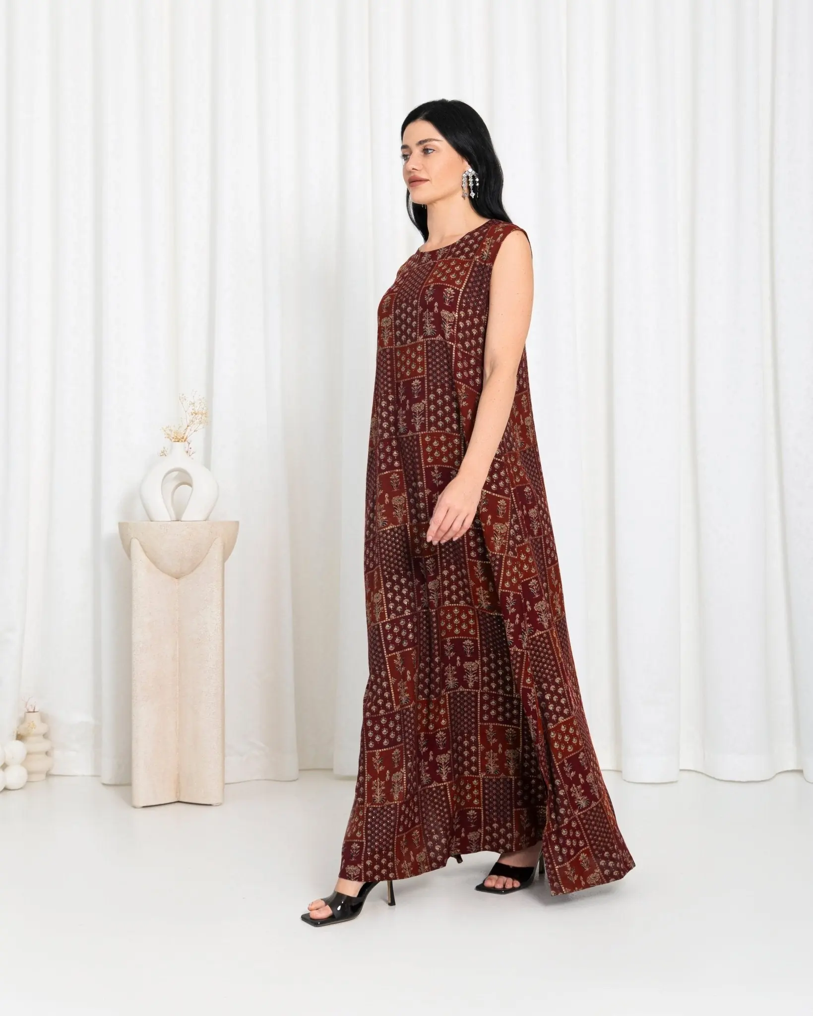 Maroon Floral Check Dress, photo 2