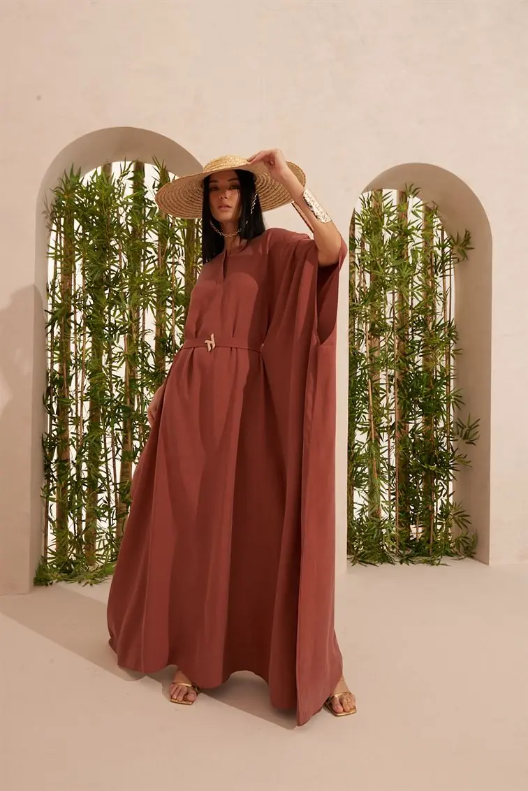 Ameera Long Tencel Kaftan - Brown, photo 4