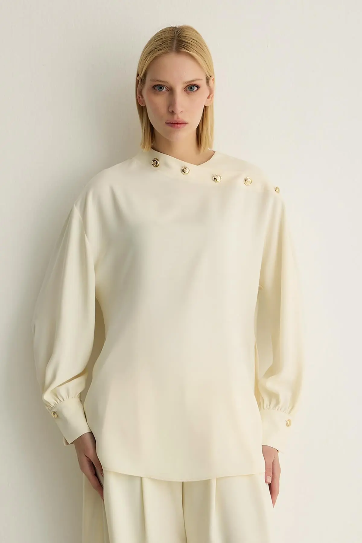 Oriana Button Detail Blouse – Ecru, photo 2