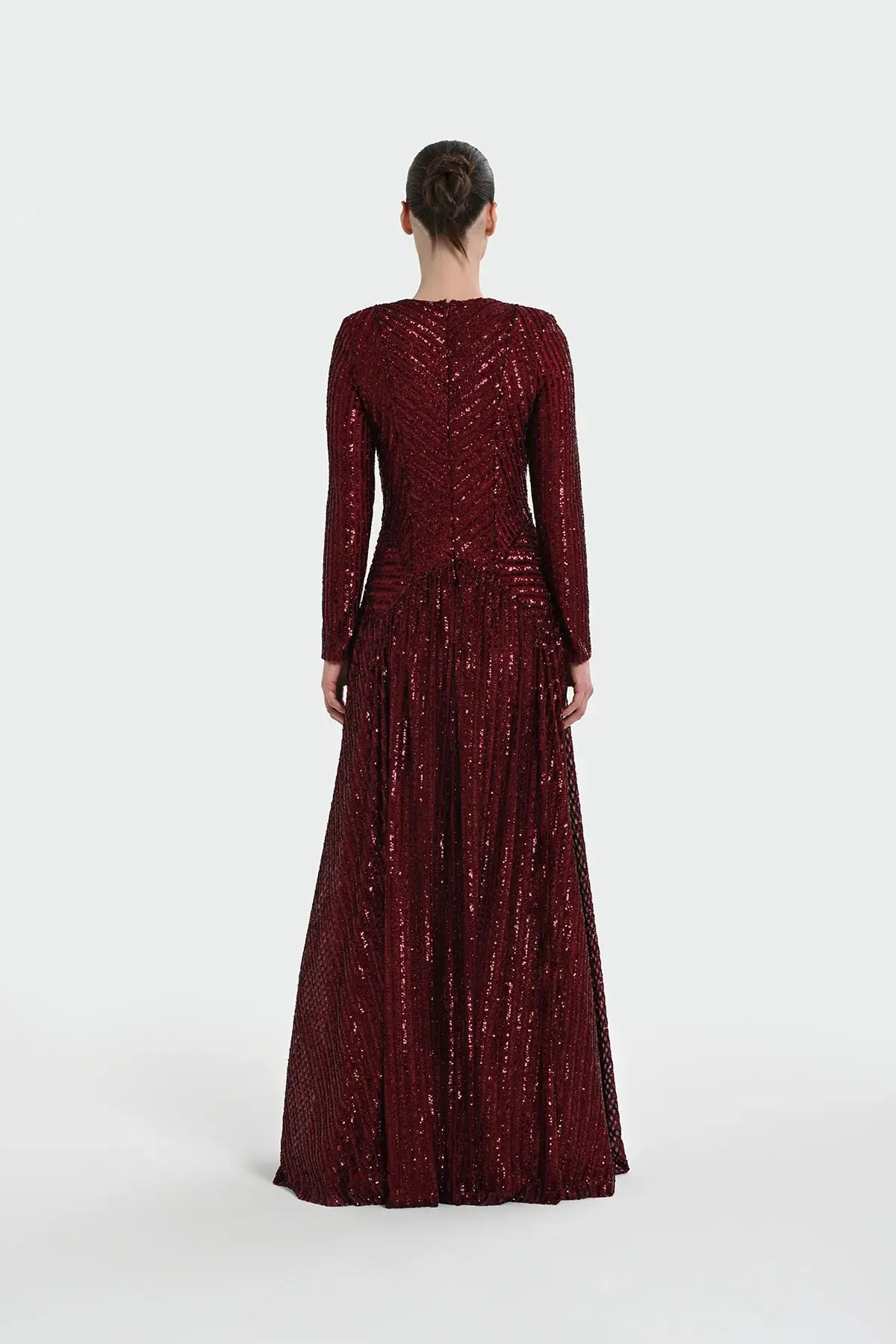 Chevron Sequin Evening Gown - Bordeaux, photo 4