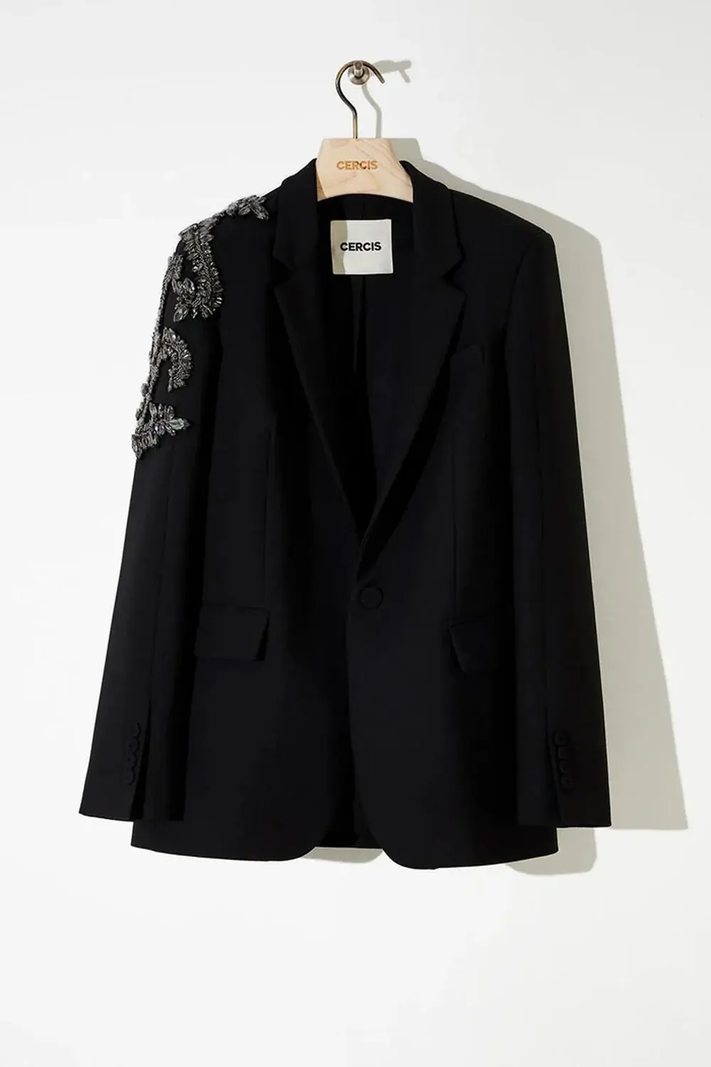Hoop-Embroidered Tailored Blazer Jacket – Black