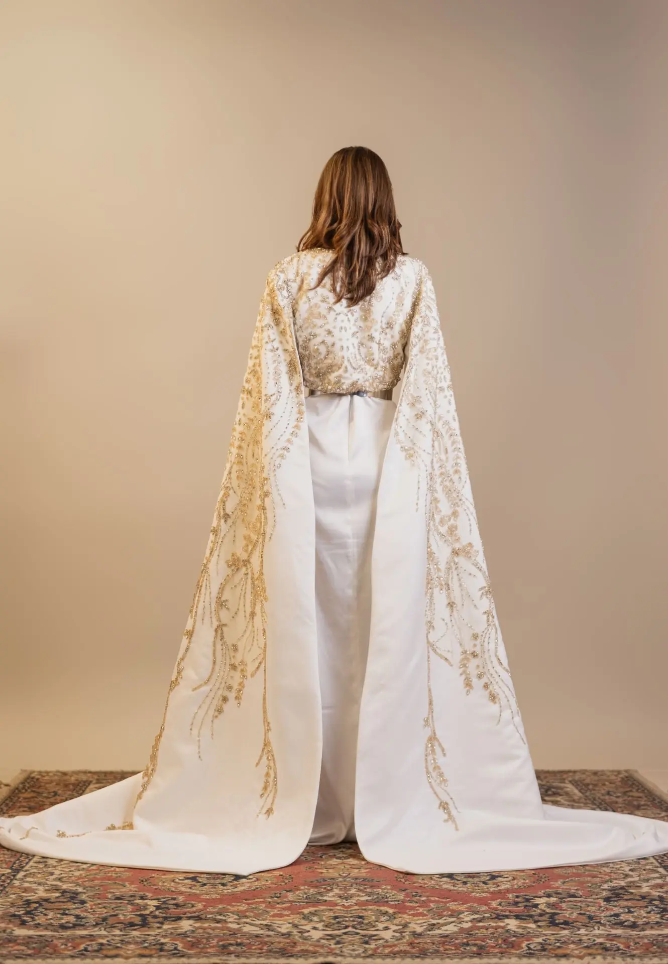 Astral Veil Embellished Satin Kaftan – Ivory, photo 5