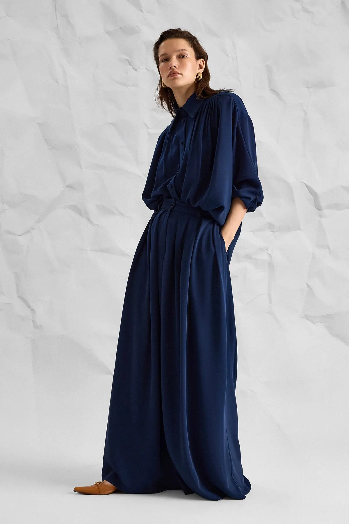 Majesté Atelier No. 10 Relaxed Shirt & Wide-Leg Trouser Set - Navy, photo 4