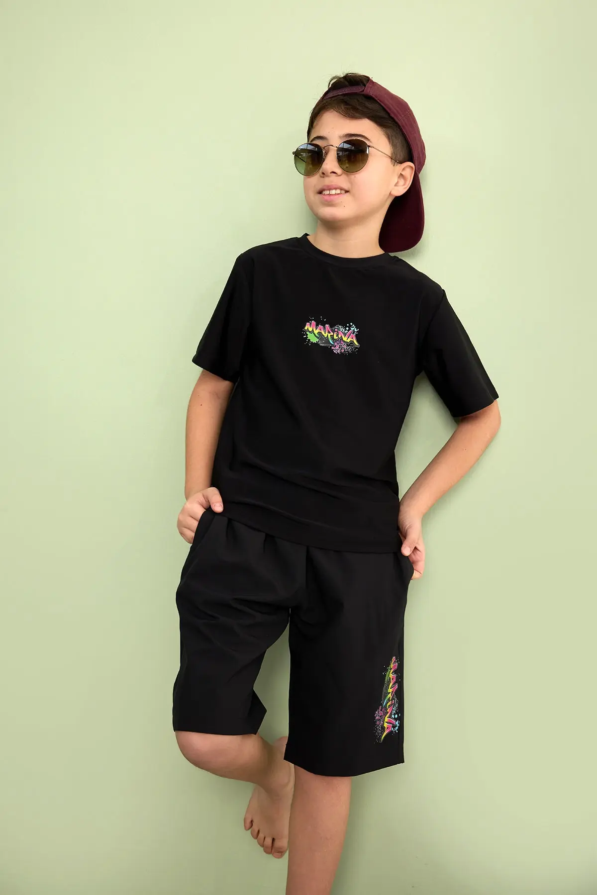 Marina Teen Boys' Swim T-Shirt – Black, photo 2
