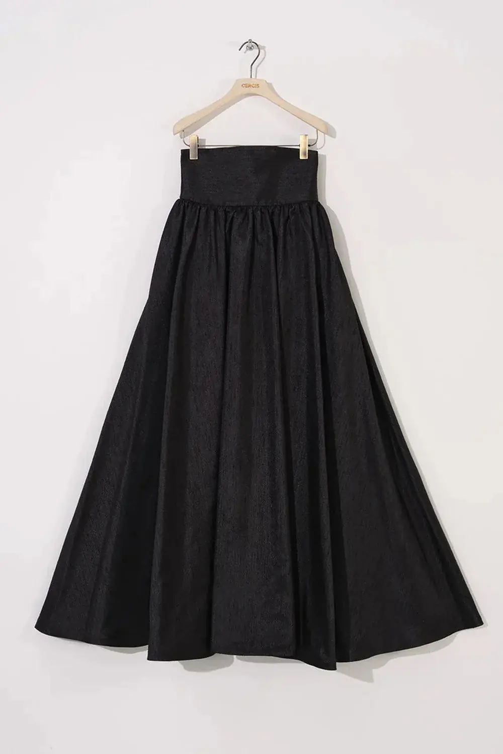 High-Waisted Corset-Panel Flared Skirt – Black