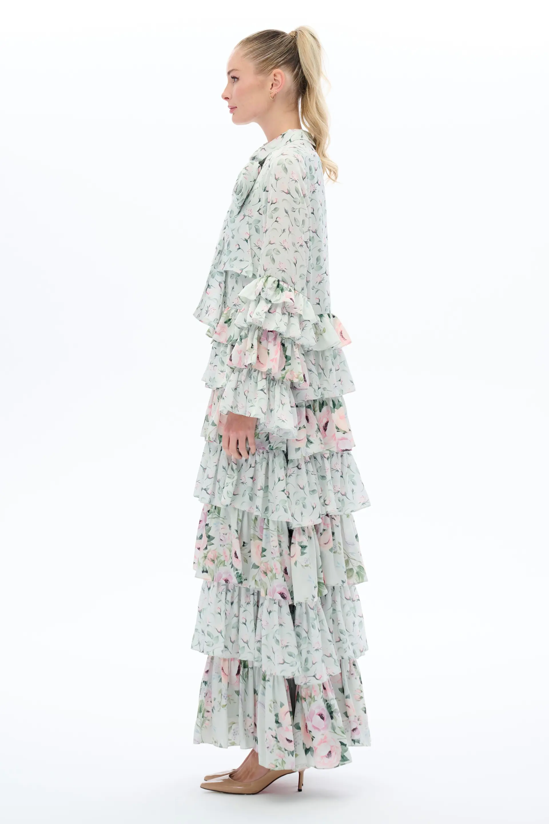 Layered Floral Modest Dress - Mint, photo 3