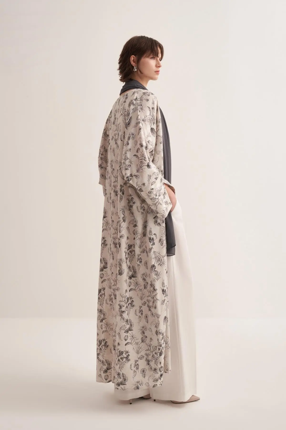 Liora Gray Floral Abaya with Matching Scarf, photo 3