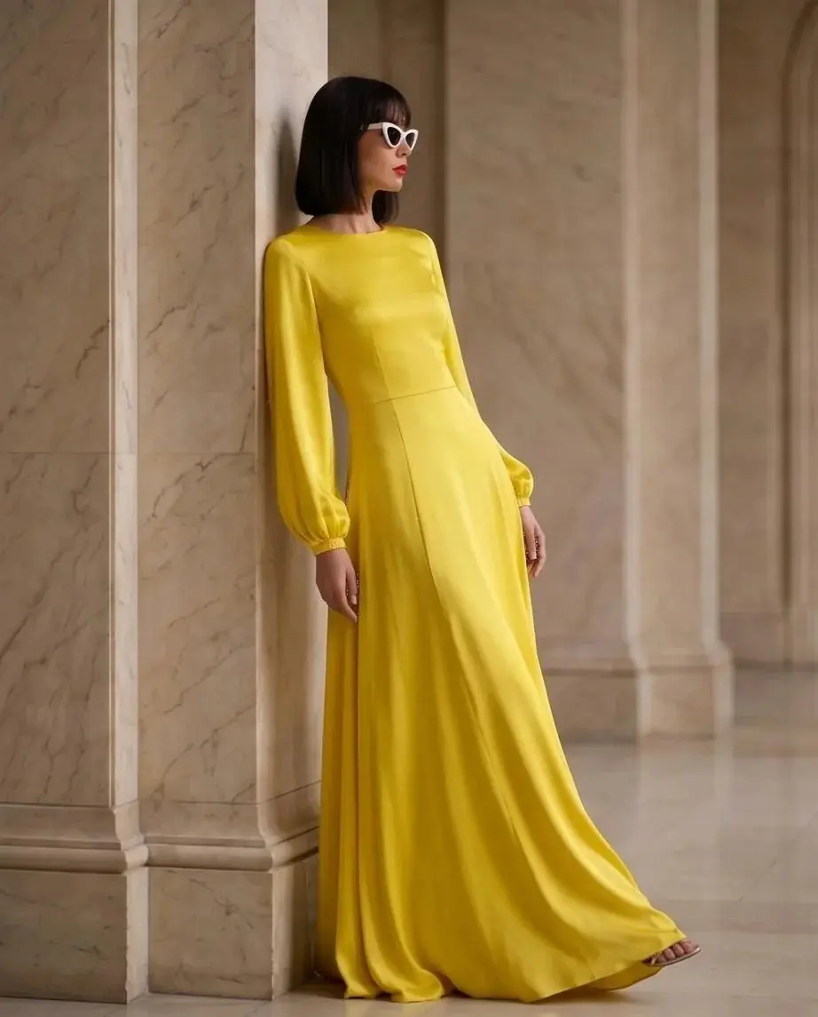 Abito Gaia Fluid Long-Sleeve Maxi Dress – Lime