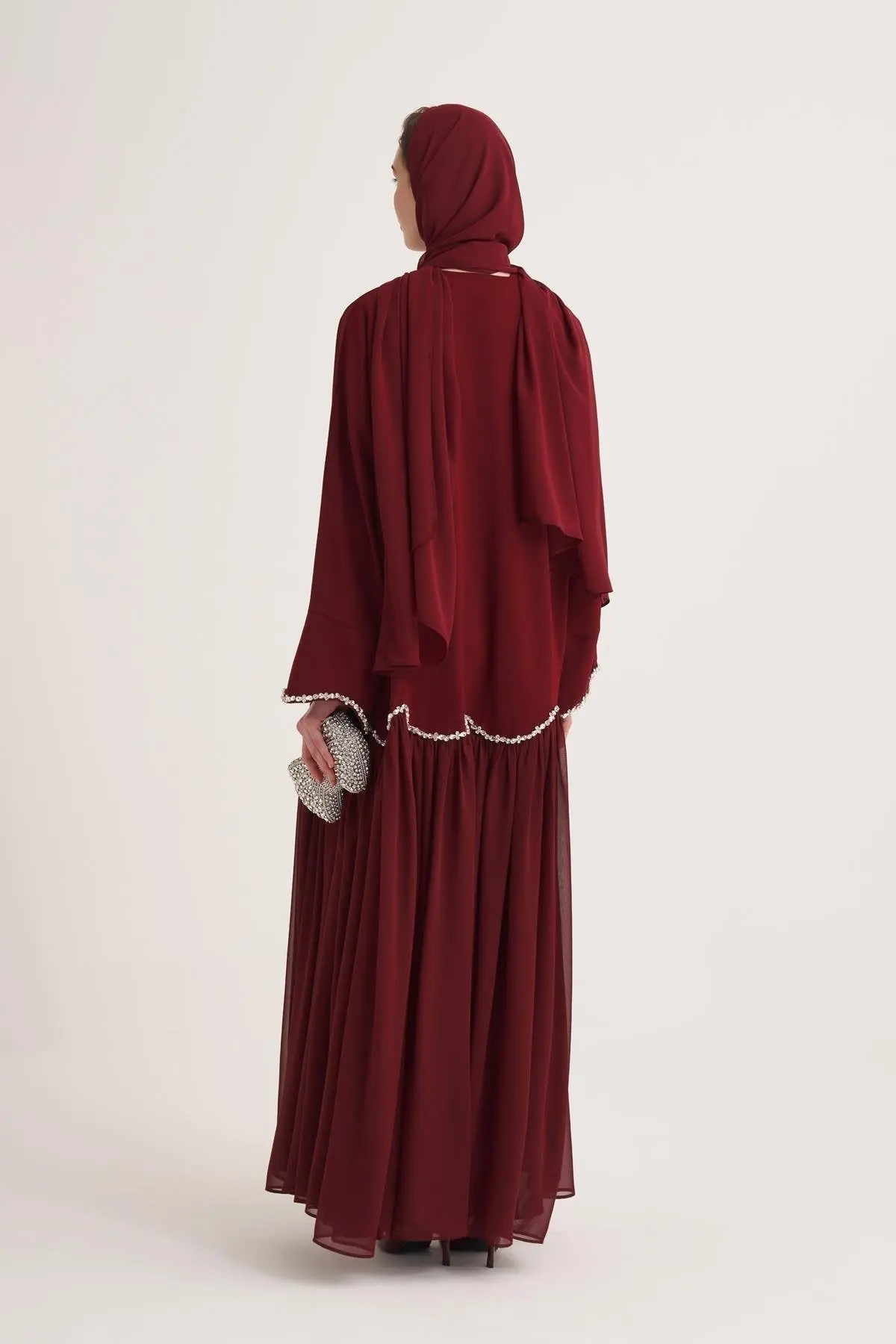 Lina Crystal Abaya & Scarf – Burgundy, photo 4