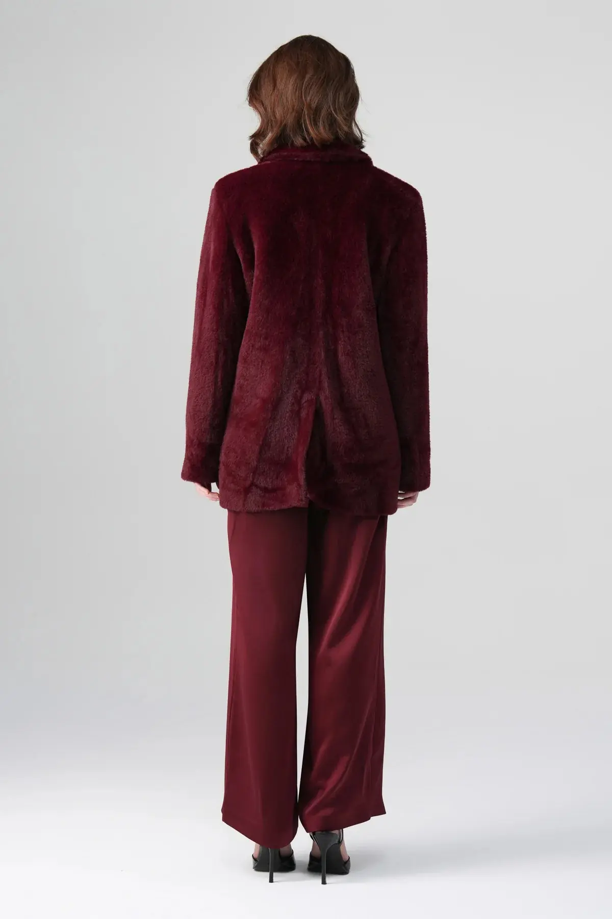 Marcel Evening Faux Fur Coat – Burgundy, photo 8