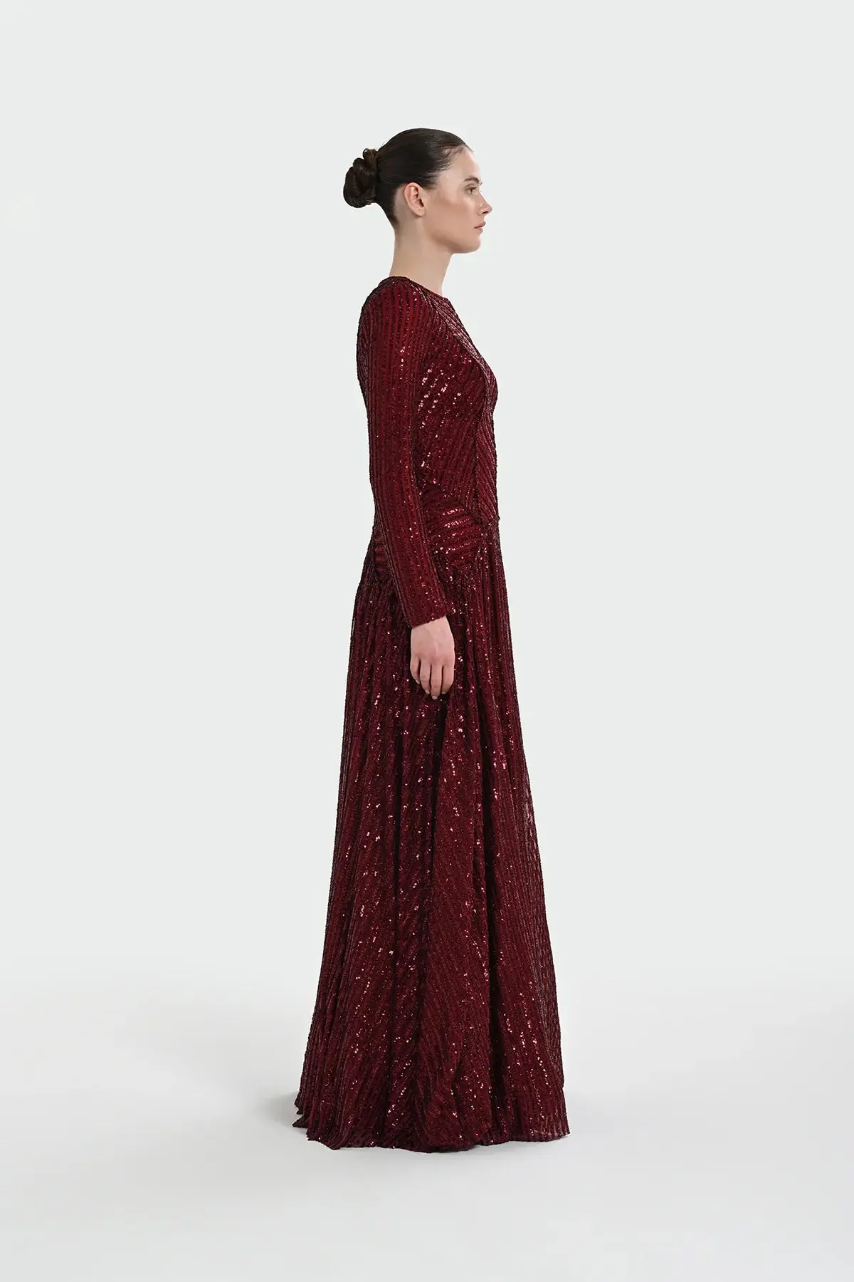 Chevron Sequin Evening Gown - Bordeaux, photo 3