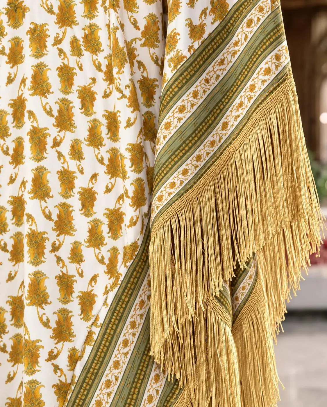 Clarissa Fringed Kaftan – Ivory & Gold, photo 4