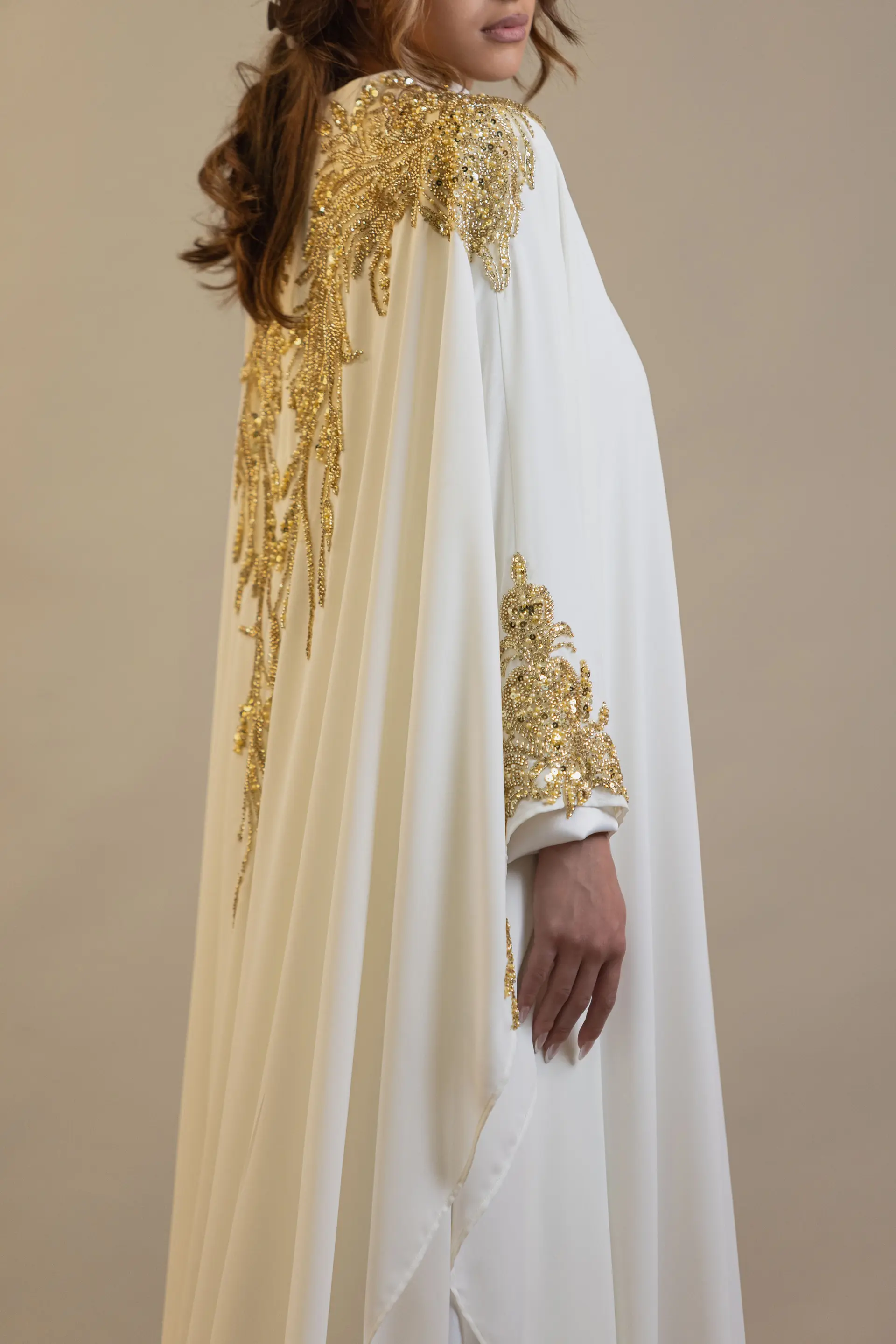 Golden Mirage Embellished Abaya – White, photo 2