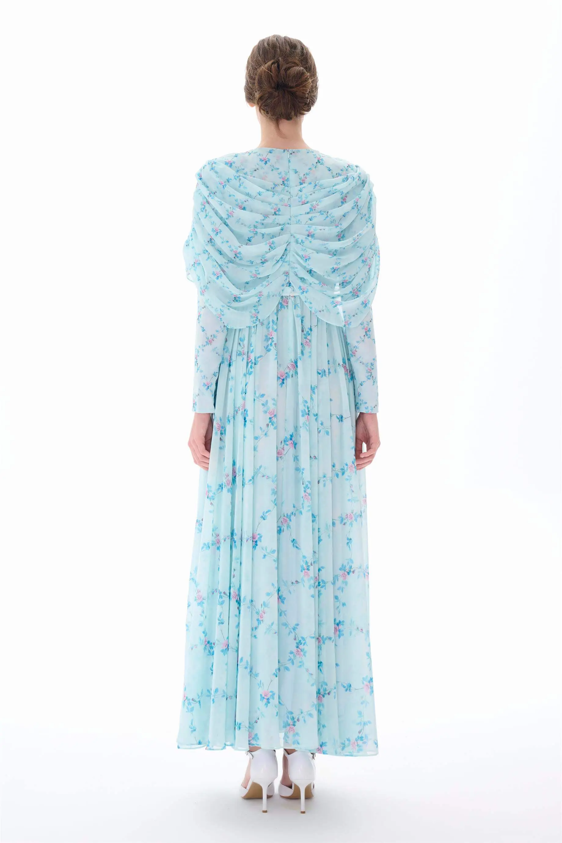Cape-Detail Long Dress – Blue, photo 3