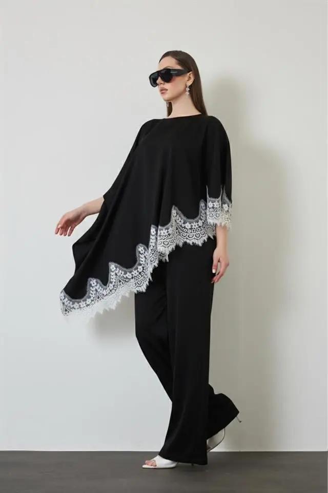 Cloak Cape Satin & Lace Set - Black, photo 4