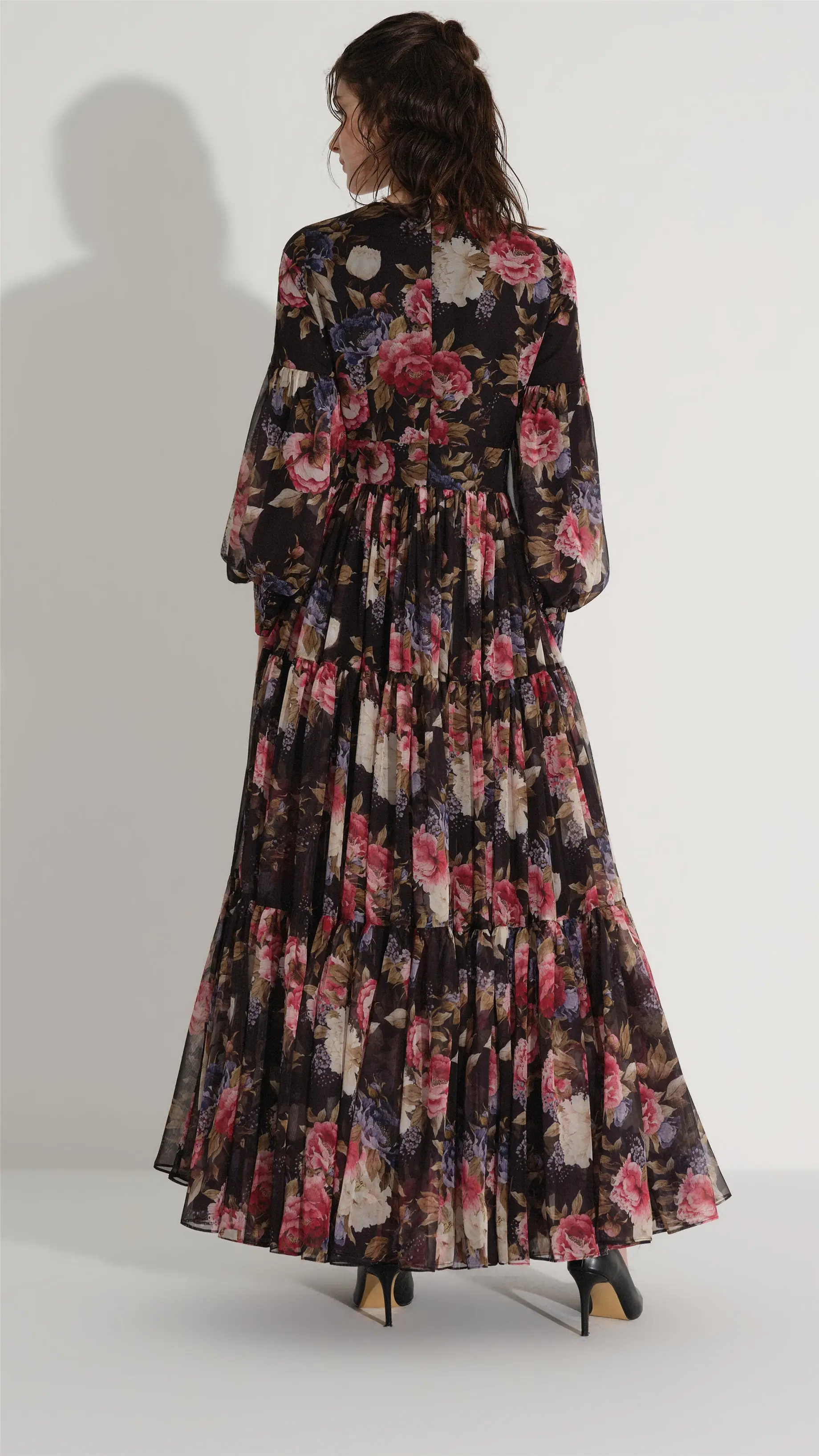 Floral Silk Chiffon Dress – Black, photo 6