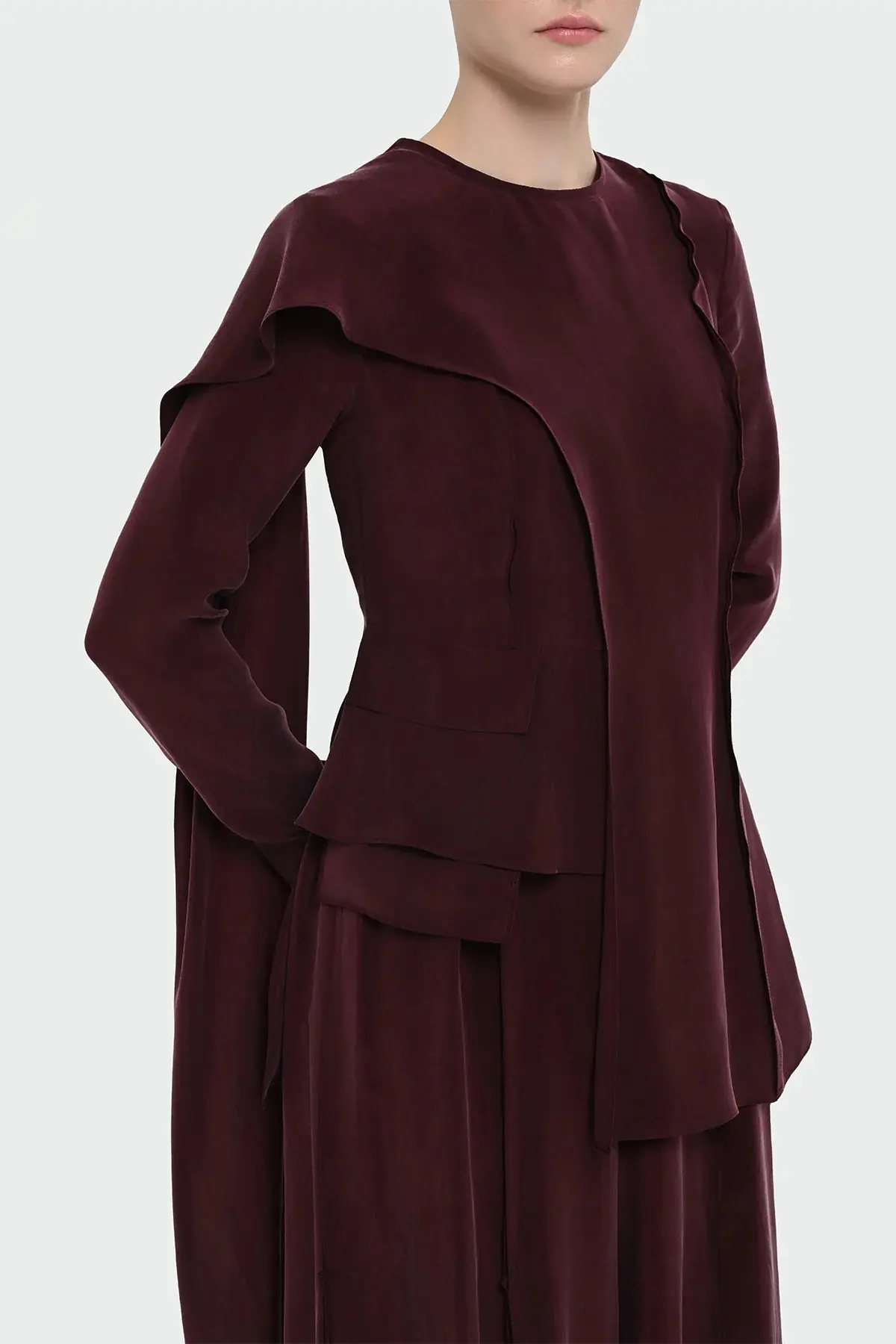 Asymmetric Draped Blouse & Wide-Leg Trouser Set - Burgundy, photo 2